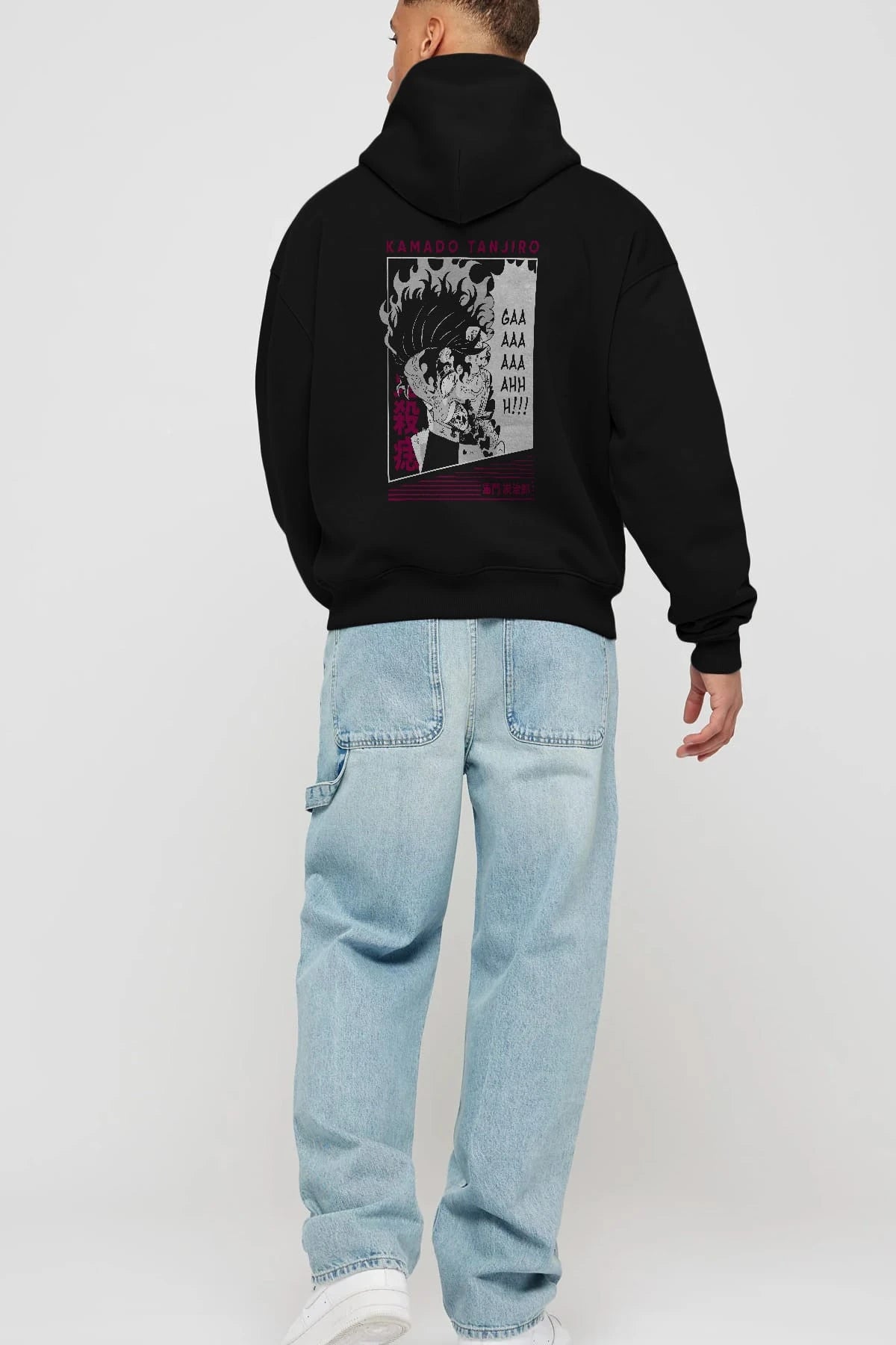TANJIRO KAMADO 3 Anime Arka Baskılı Hoodie Oversize Kapüşonlu Sweatshirt Erkek Kadın Unisex