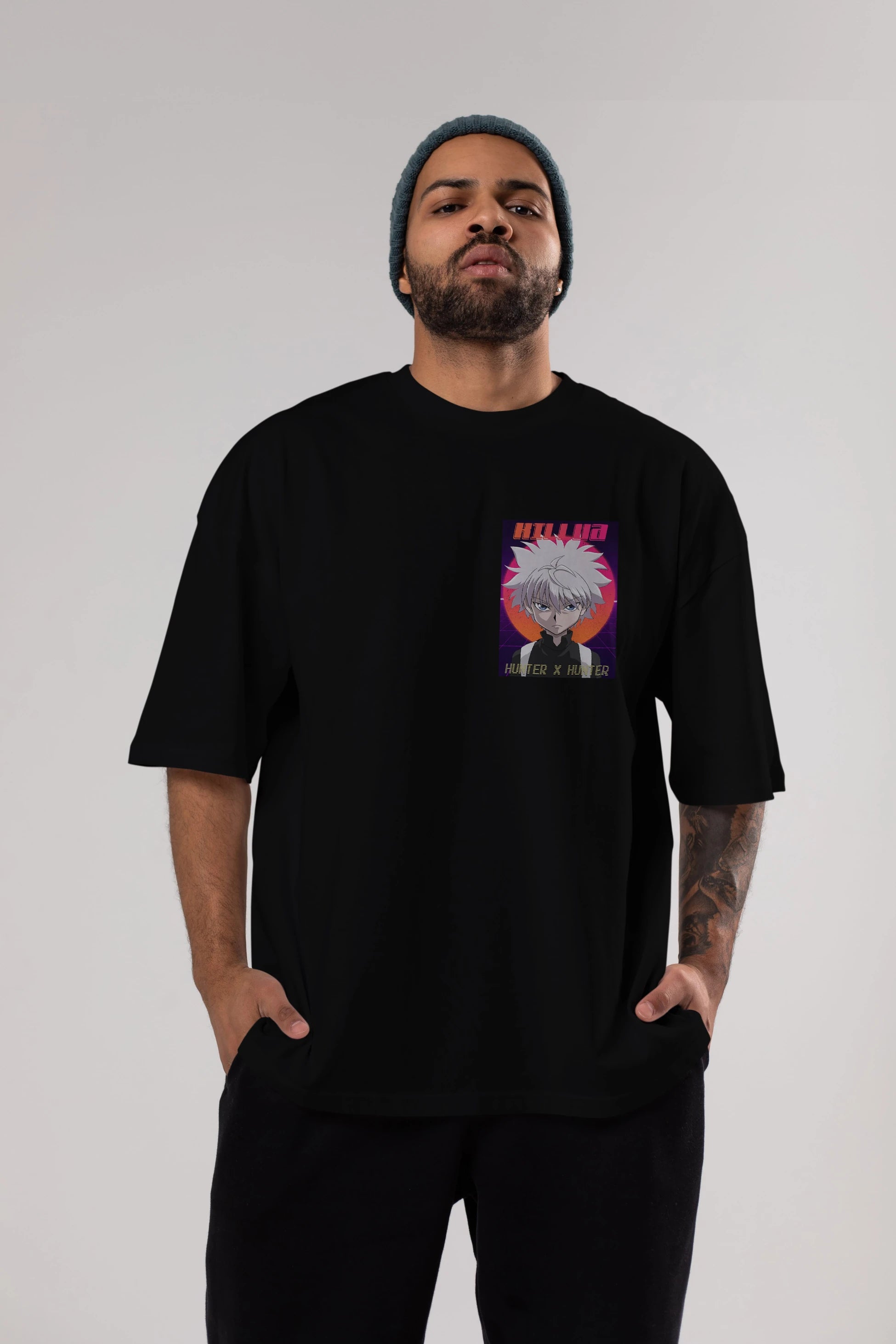 Killua Zoldyck 12 1 Ön Sol Baskılı Oversize t-shirt Erkek Kadın Unisex %100 Pamuk Bisiklet Yaka tişort