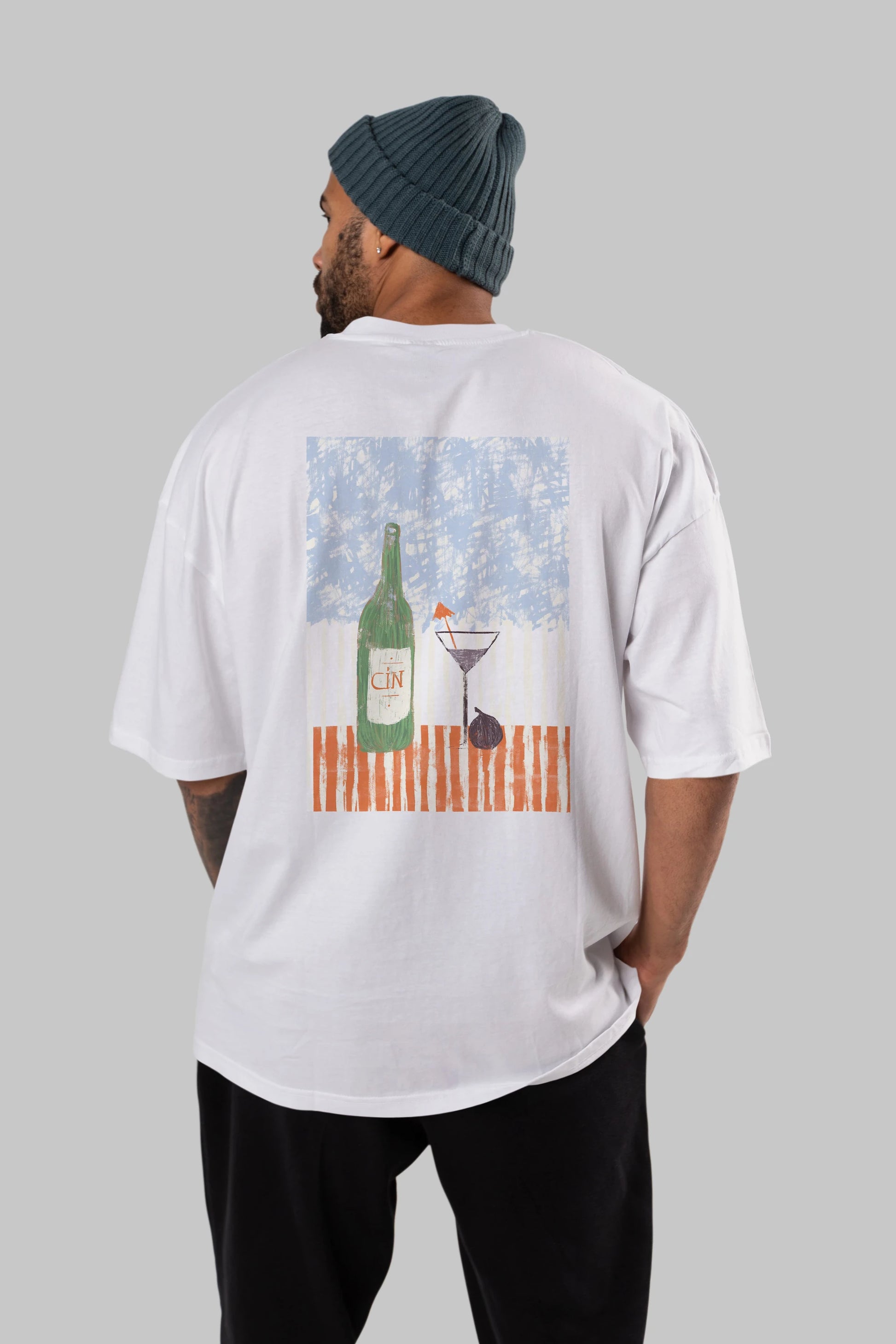 Gin Arka Baskılı Oversize t-shirt Erkek Kadın Unisex %100 Pamuk Bisiklet Yaka tişort