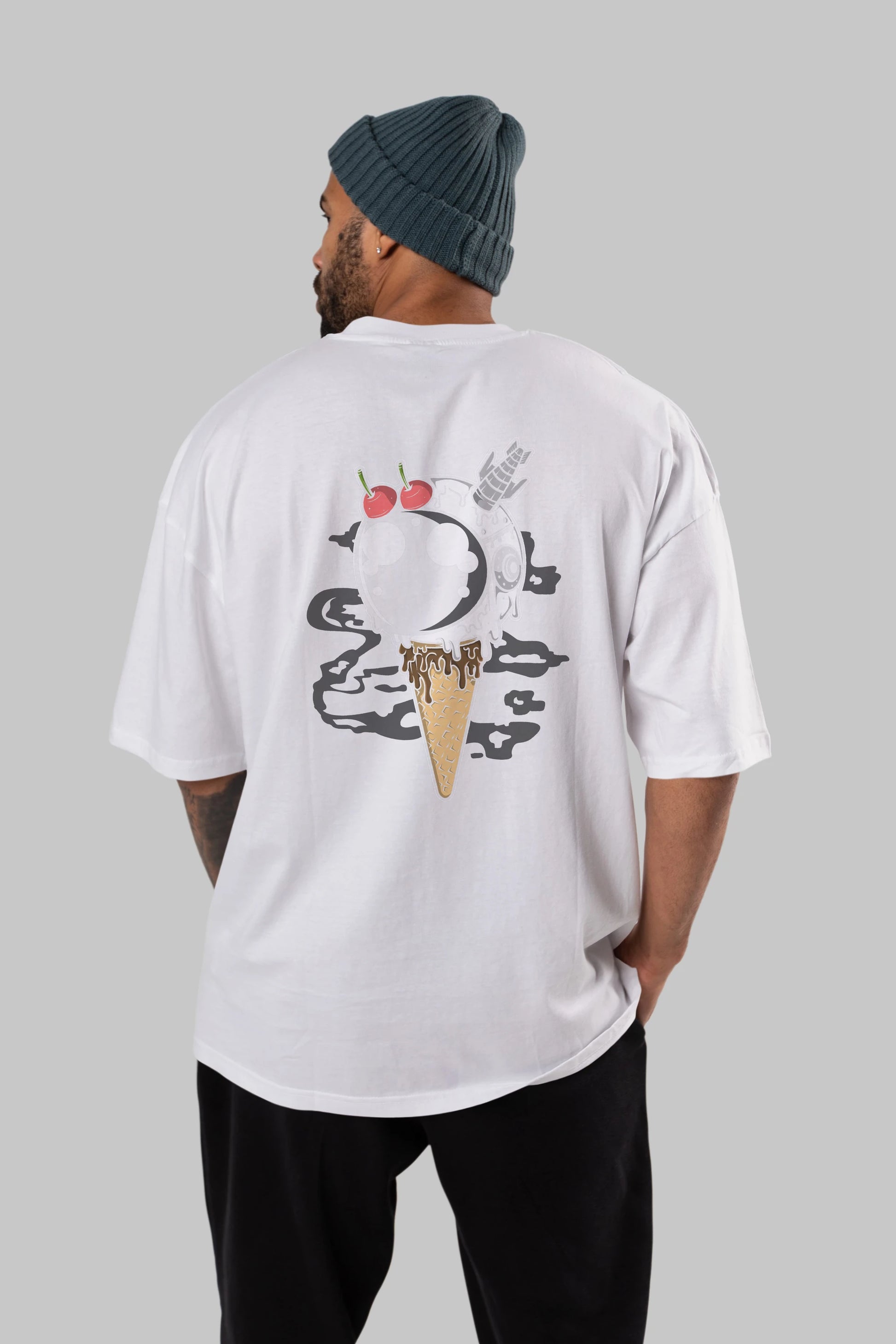Astronaut Ice Cream Arka Baskılı Oversize t-shirt Erkek Kadın Unisex