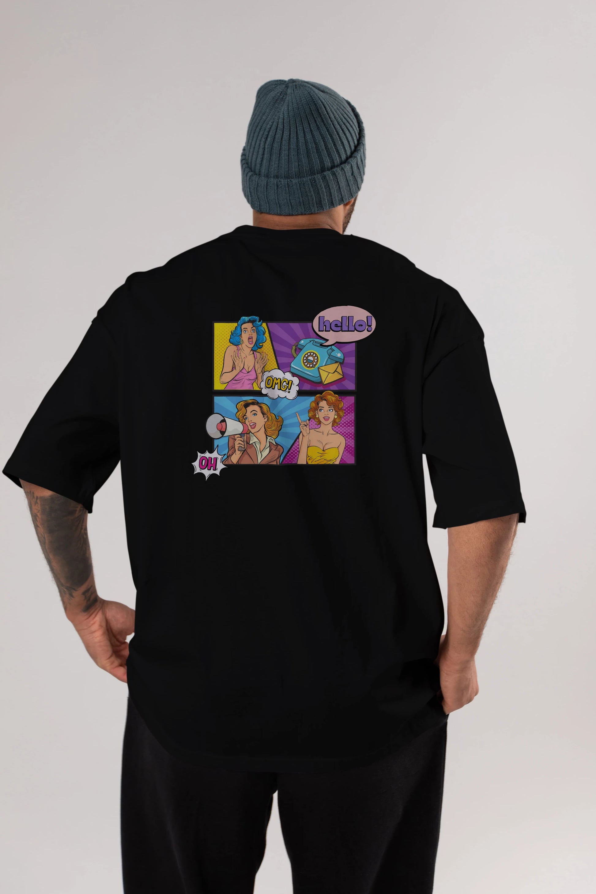 Hello OMG Arka Baskılı Oversize t-shirt Erkek Kadın Unisex