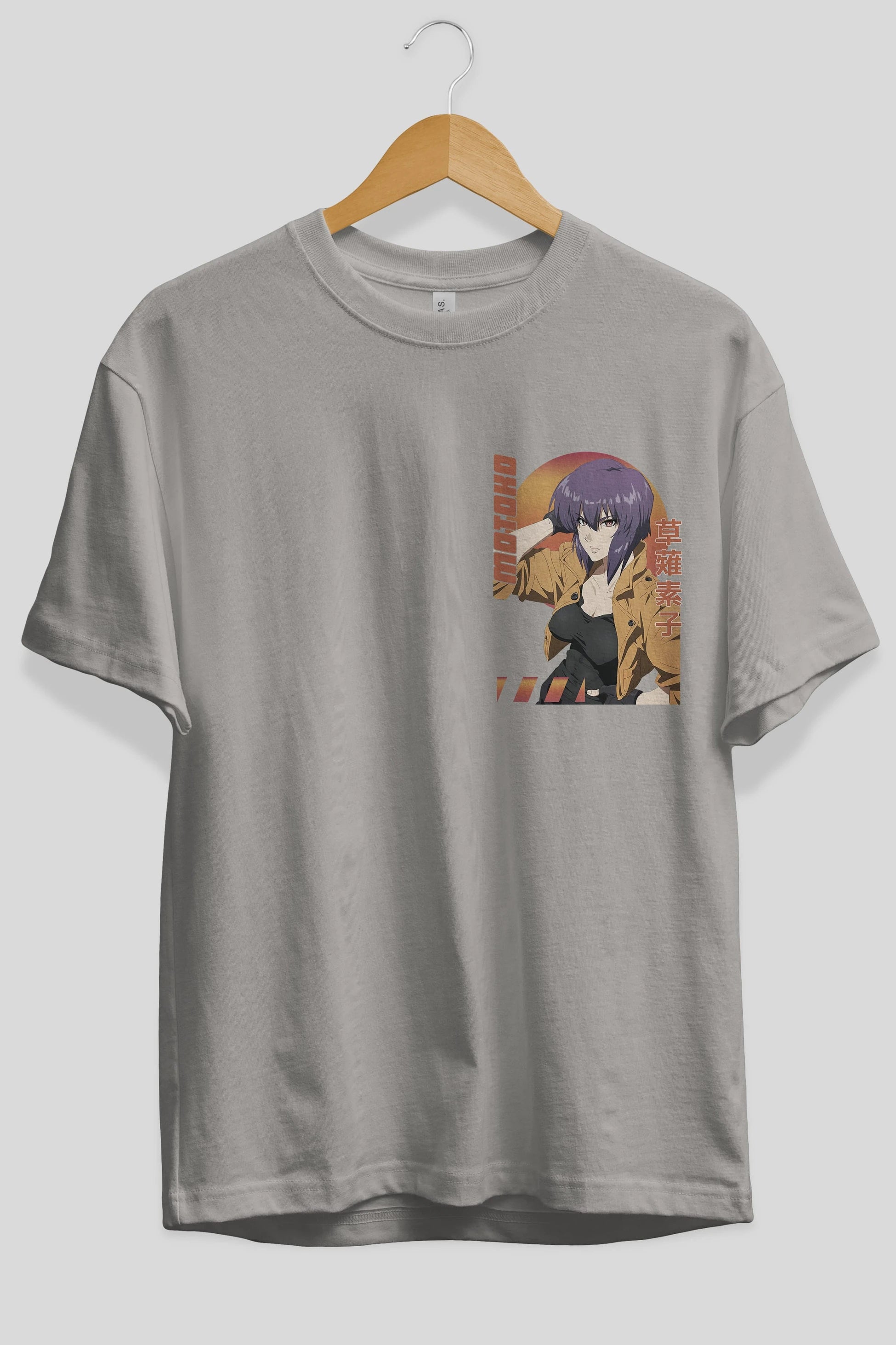 Motoko Kusanagi 9 Ön Sol Baskılı Oversize t-shirt Erkek Kadın Unisex %100 Pamuk Bisiklet Yaka tişort