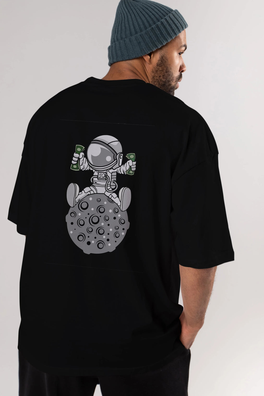 Astronaut Dollar Arka Baskılı Oversize t-shirt Erkek Kadın Unisex %100 Pamuk tişort