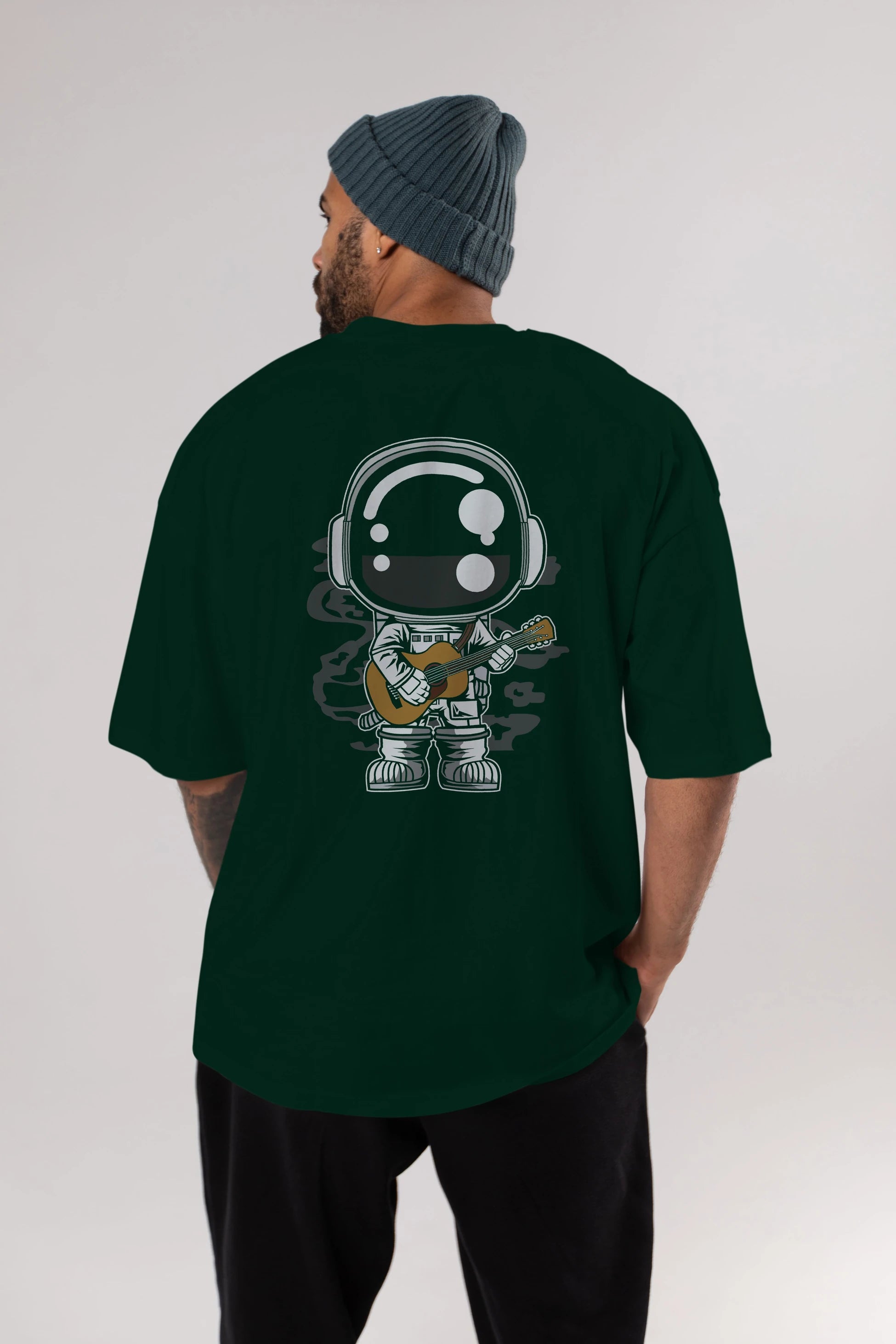 Astronaut Acoustic Guitar Arka Baskılı Oversize t-shirt Erkek Kadın Unisex