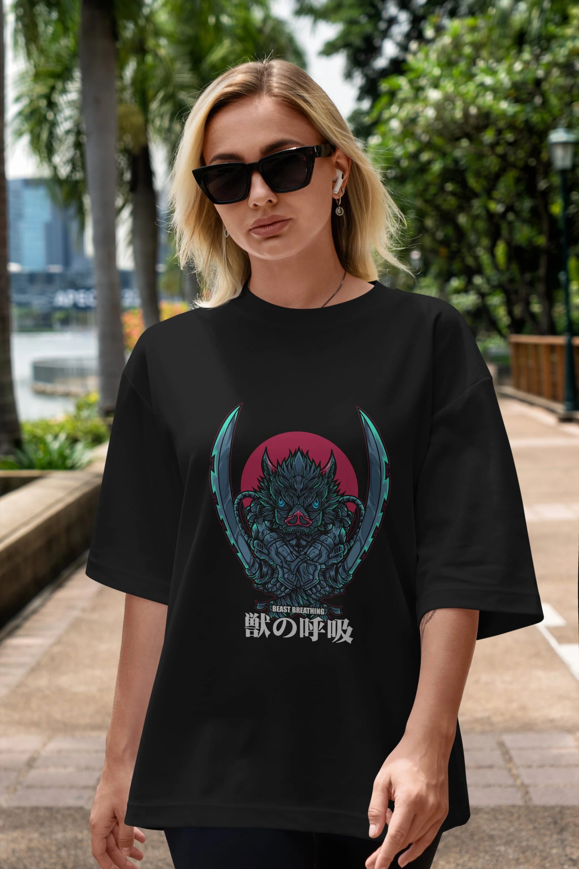 Inosuke DEMON SLAYER Anime Ön Baskılı Oversize t-shirt %100 pamuk Erkek Kadın Unisex