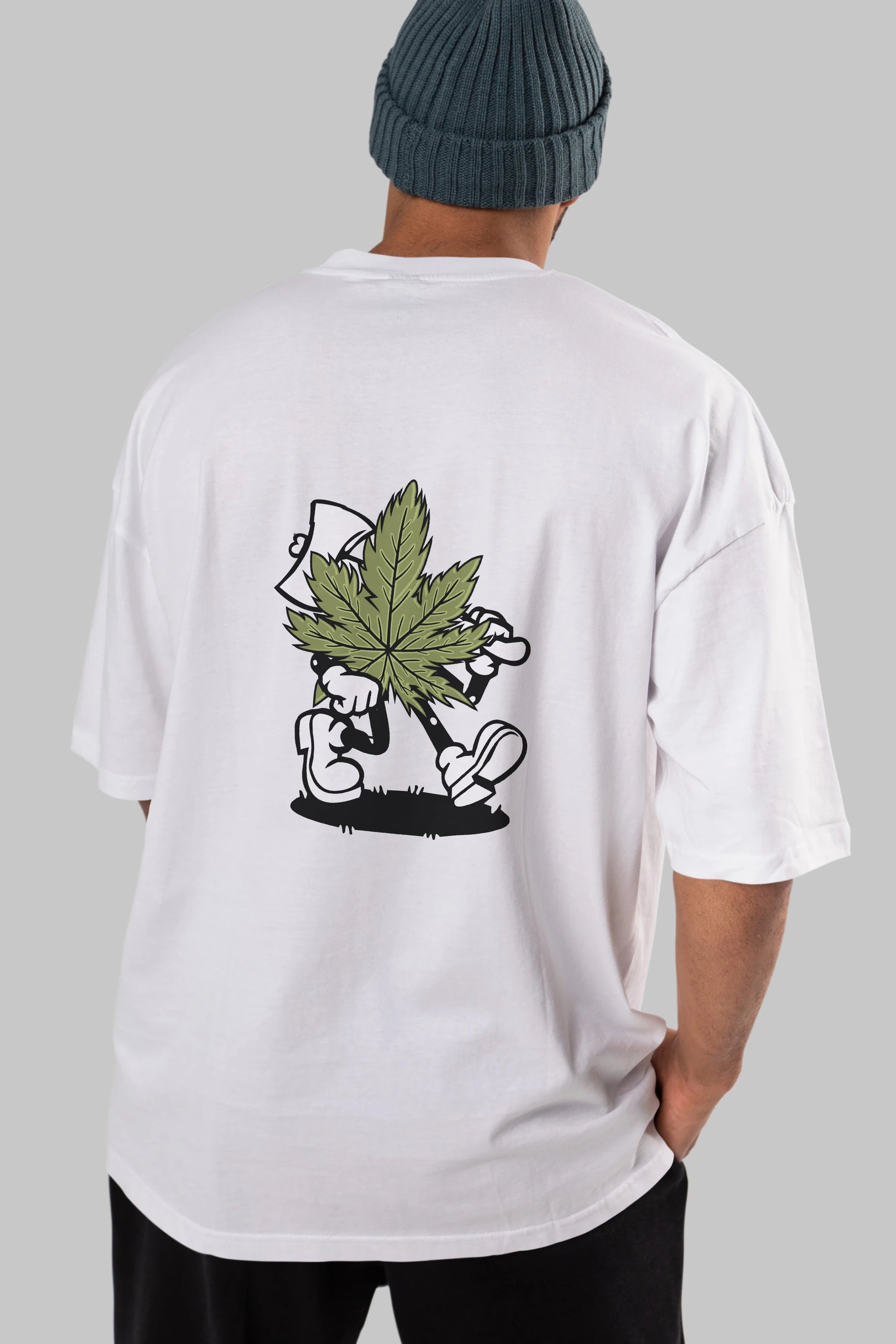 Weed Arka Baskılı Oversize t-shirt Erkek Kadın Unisex %100 Pamuk tişort