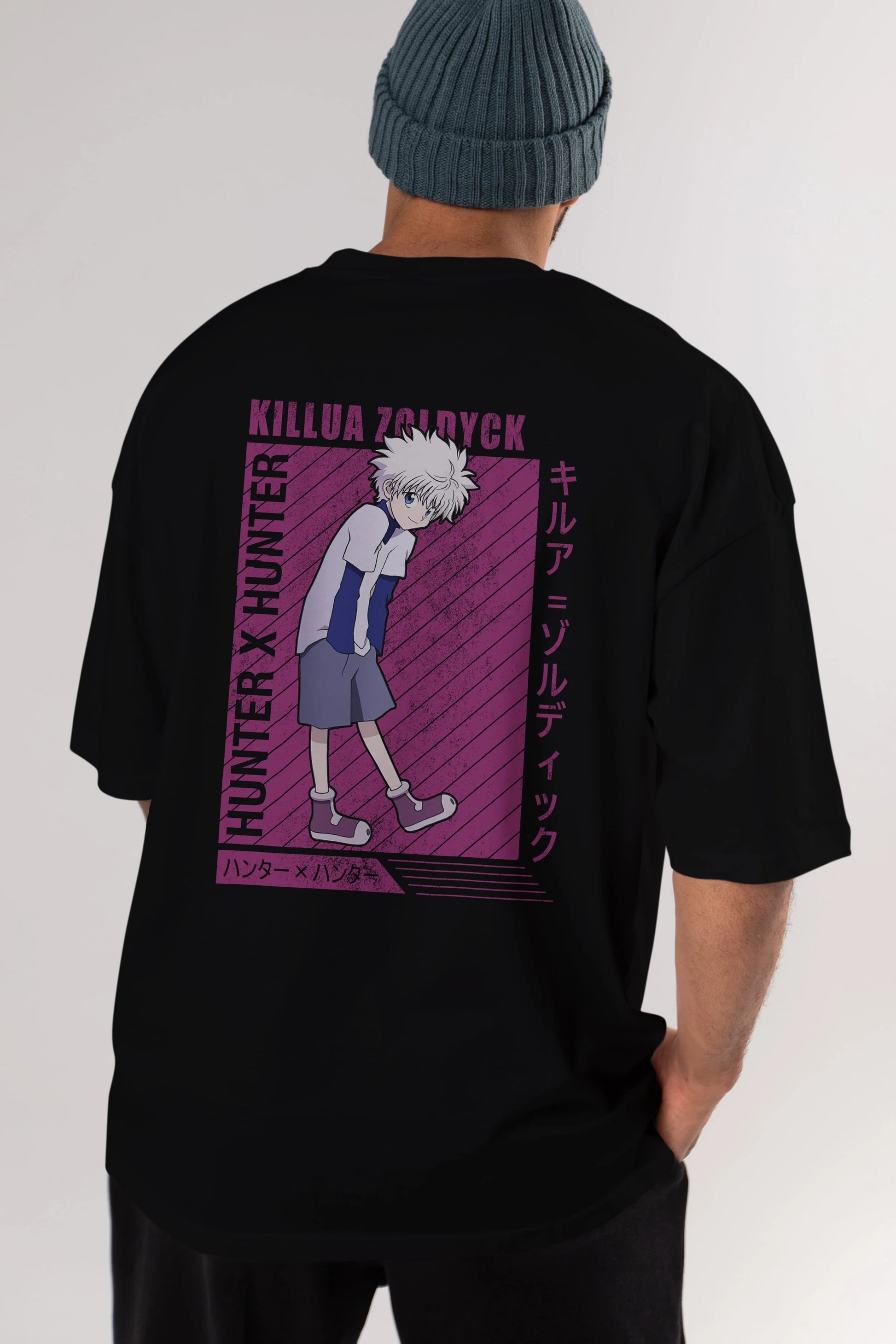 Killua Zoldyck 3 1 Anime Arka Baskılı Oversize t-shirt Erkek Kadın Unisex