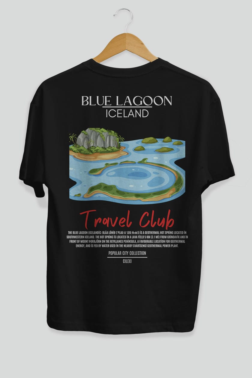 Blue Lagoon İceland Arka Baskılı Oversize t-shirt Erkek Kadın Pamuk Bisiklet Yaka tişort