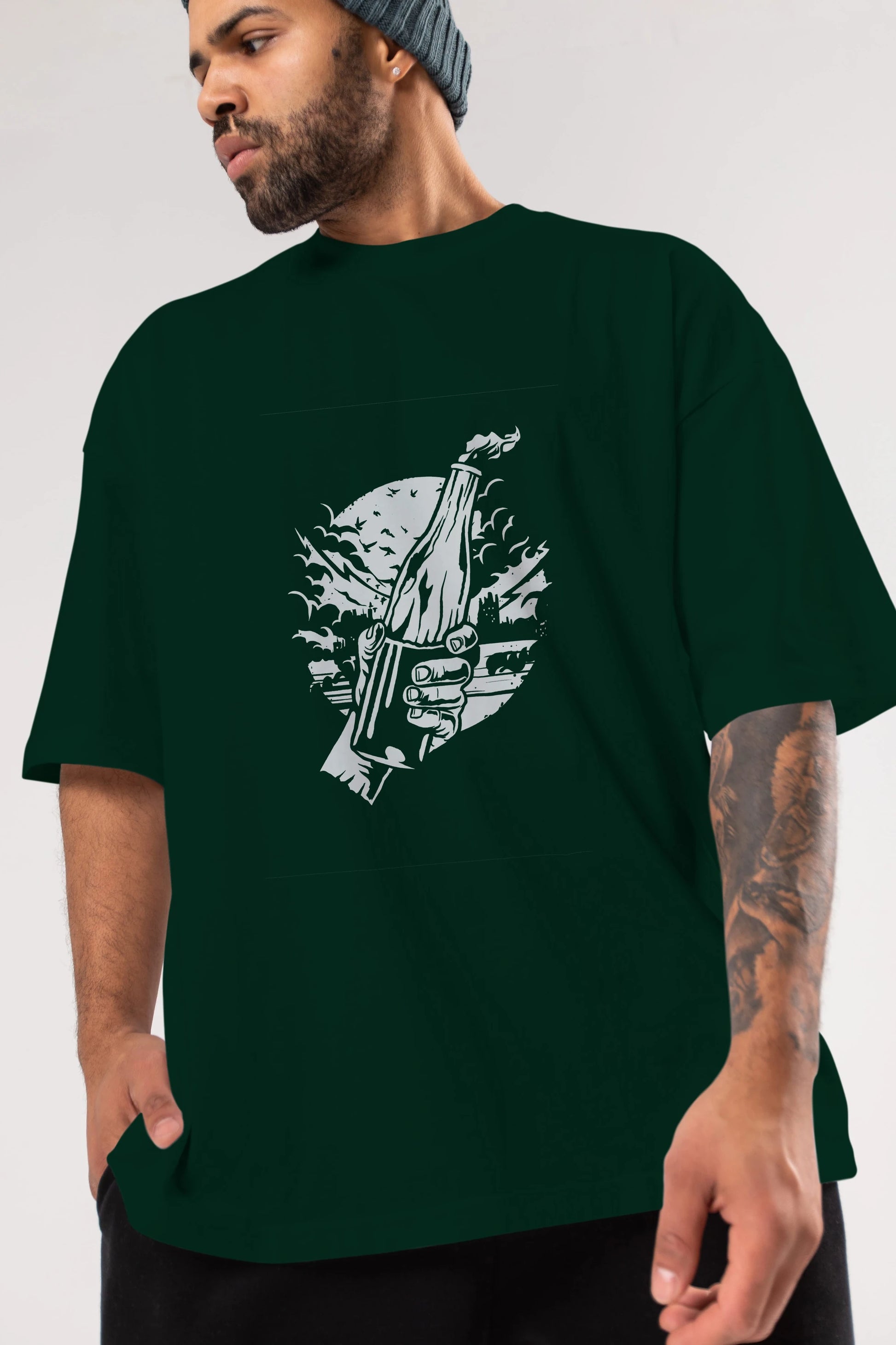 Molotov Cocktail Ön Baskılı Oversize t-shirt Erkek Kadın Unisex %100 Pamuk tişort