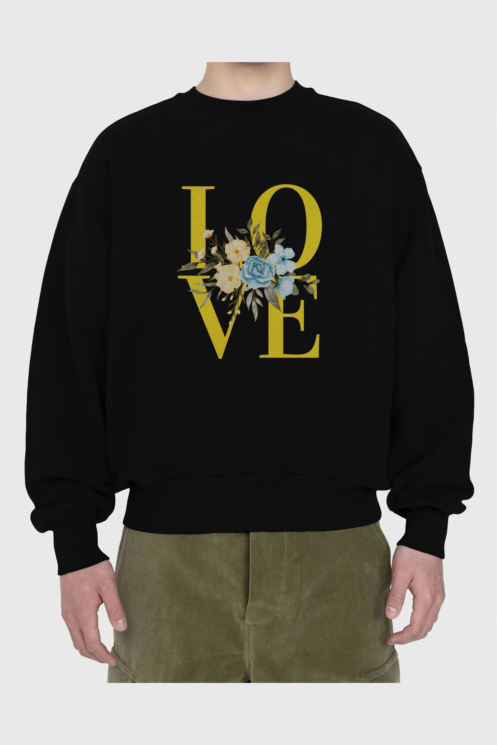 Love Flower Ön Baskılı Oversize Sweatshirt Erkek Kadın Unisex