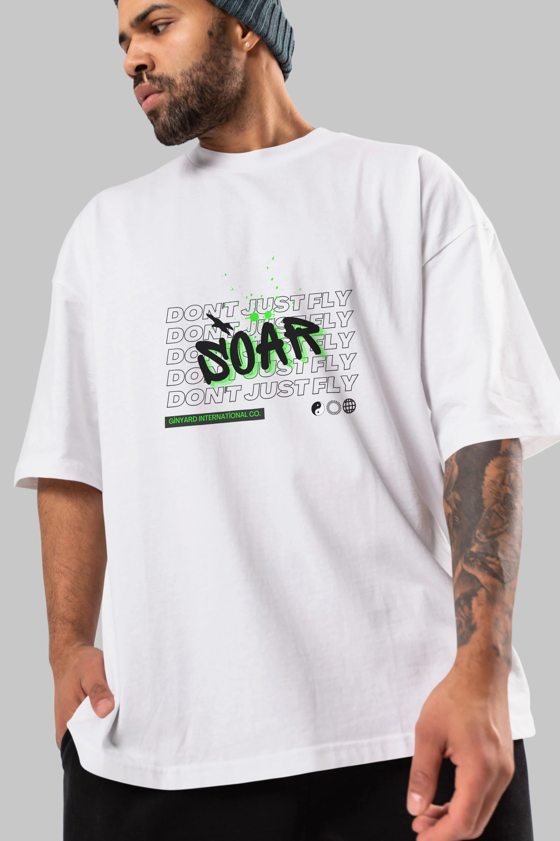 Soar Dont Just Fly Yazılı Ön Baskılı Oversize t-shirt Erkek Kadın Unisex