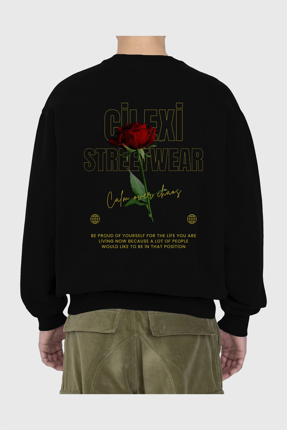 Rose Cilexi Streetwear Arka Baskılı Oversize Sweatshirt Erkek Kadın Unisex