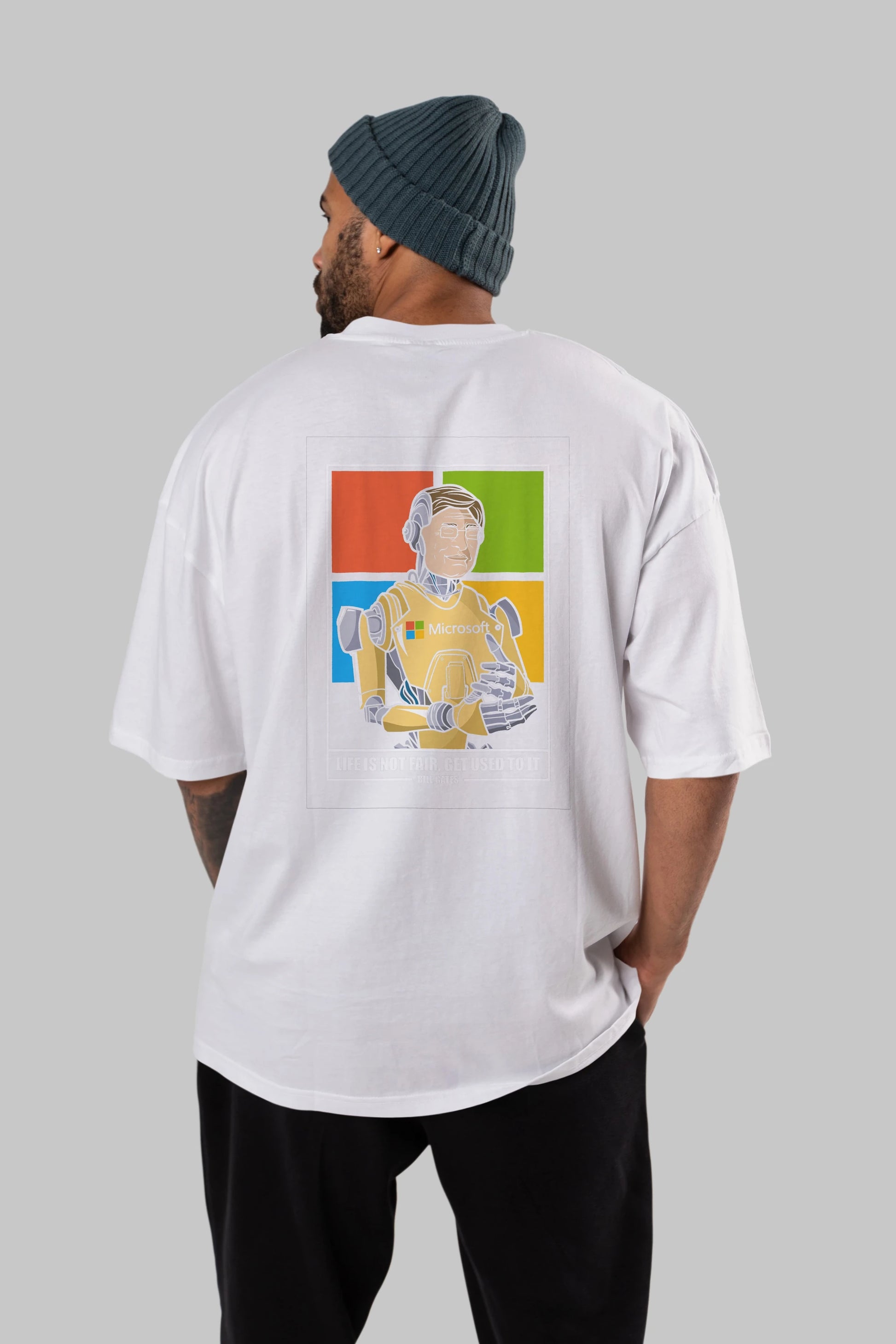 Bill Gates Robot Human Arka Baskılı Oversize t-shirt Erkek Kadın Unisex %100 Pamuk tişort