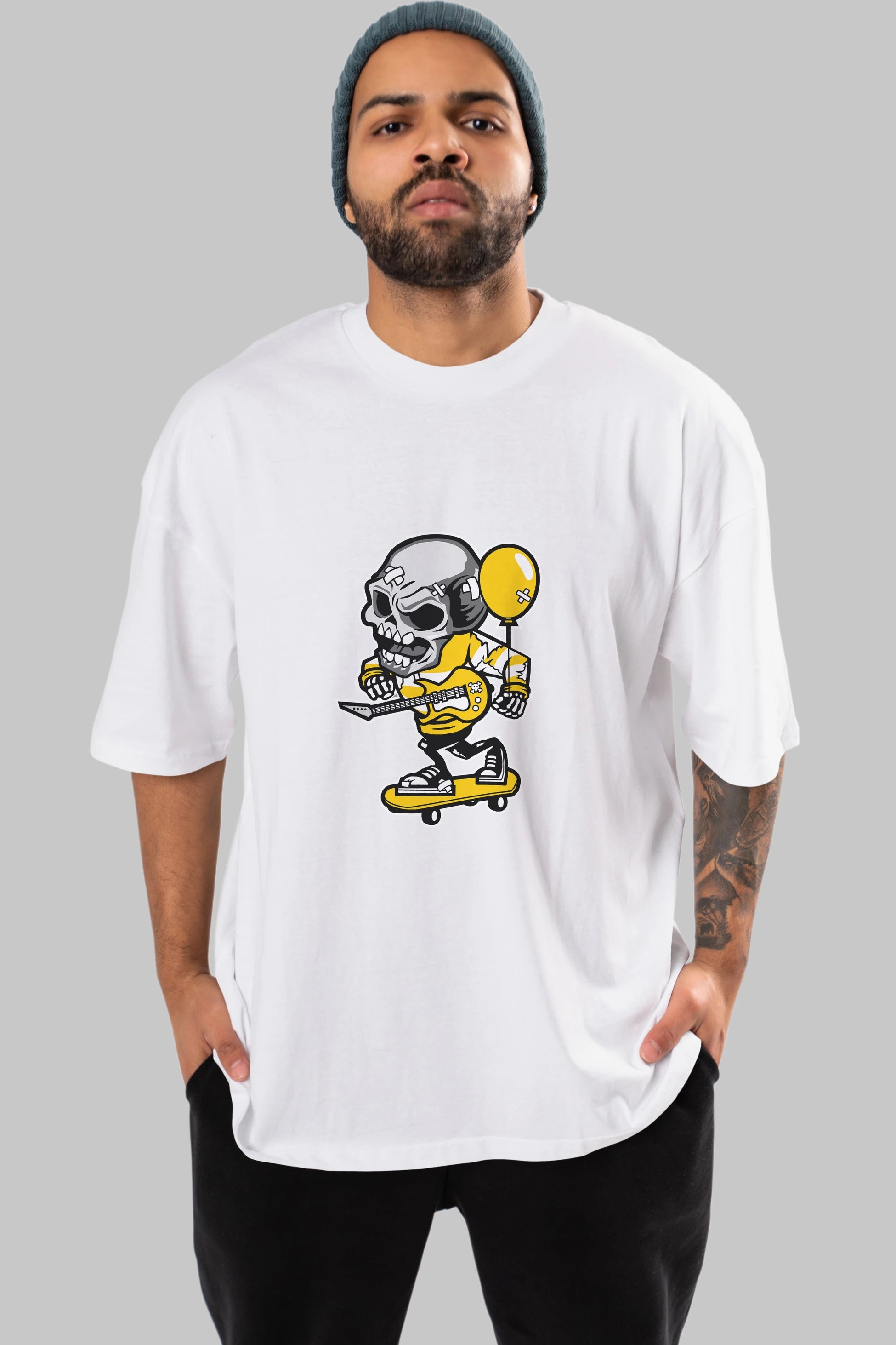 Skull Skater Ön Baskılı Oversize t-shirt Erkek Kadın Unisex %100 Pamuk tişort