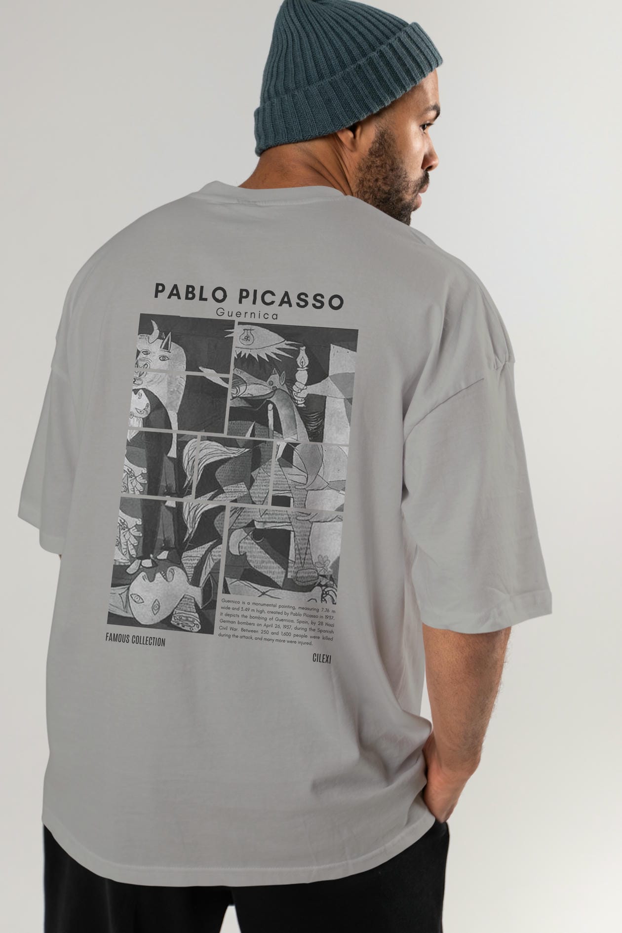 Pablo Picasso Guernica Arka Baskılı Oversize t-shirt Erkek Kadın Bisiklet Yaka Pamuk tişort