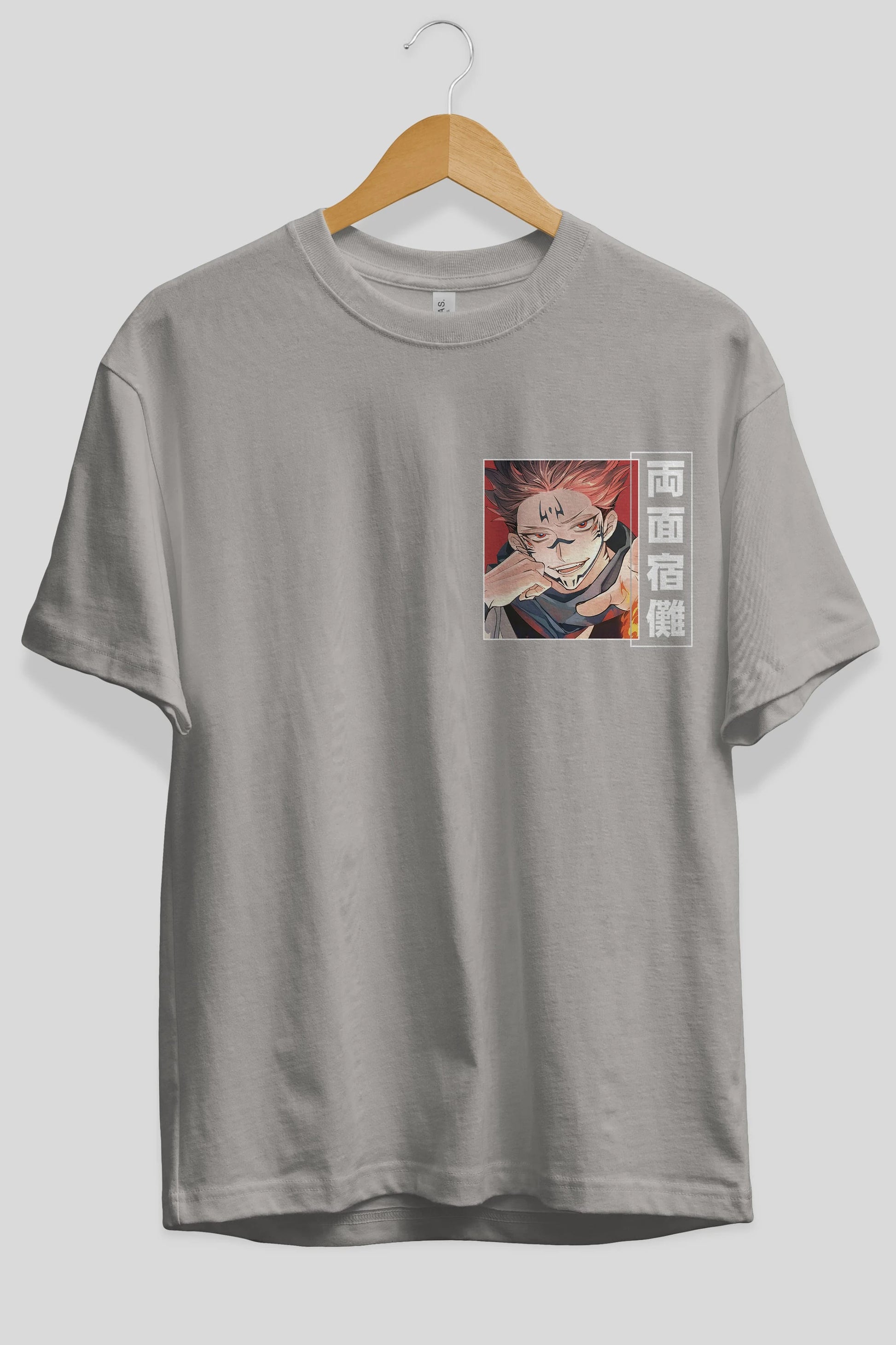 Sukuna Ryoumen 4 Ön Sol Baskılı Oversize t-shirt Erkek Kadın Unisex %100 Pamuk Bisiklet Yaka tişort