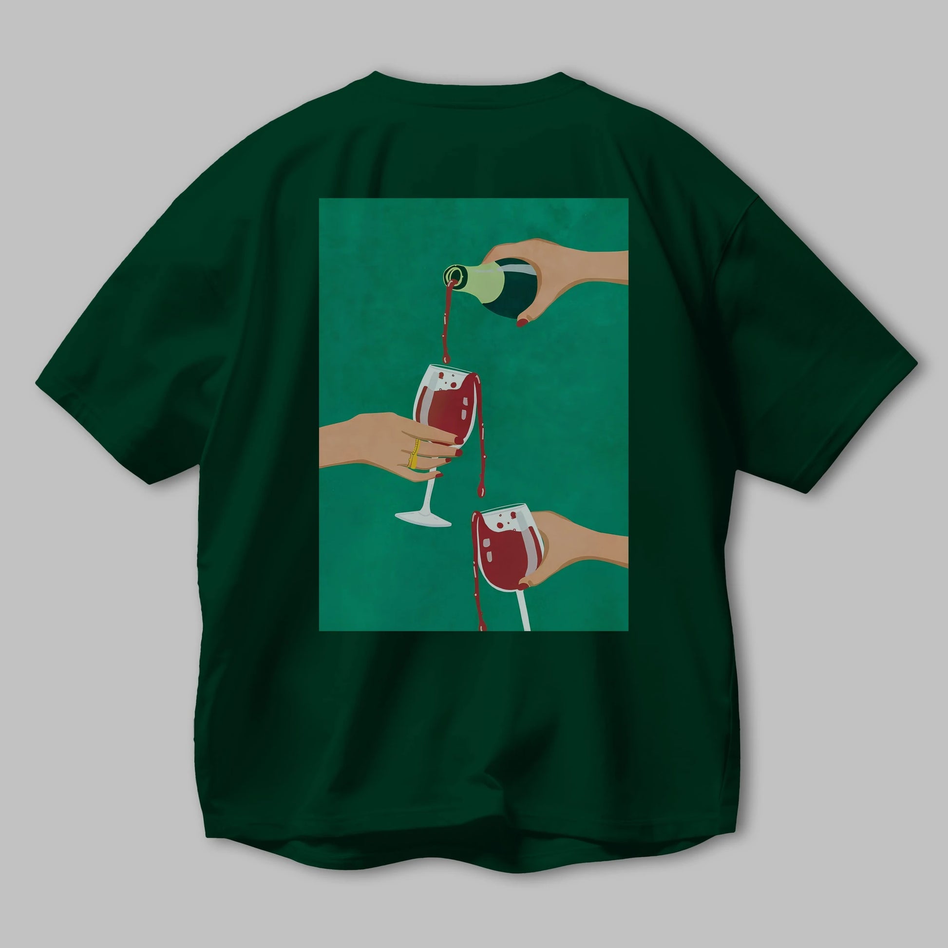 Wine 2 Arka Baskılı Oversize t-shirt Erkek Kadın Unisex %100 Pamuk Bisiklet Yaka tişort