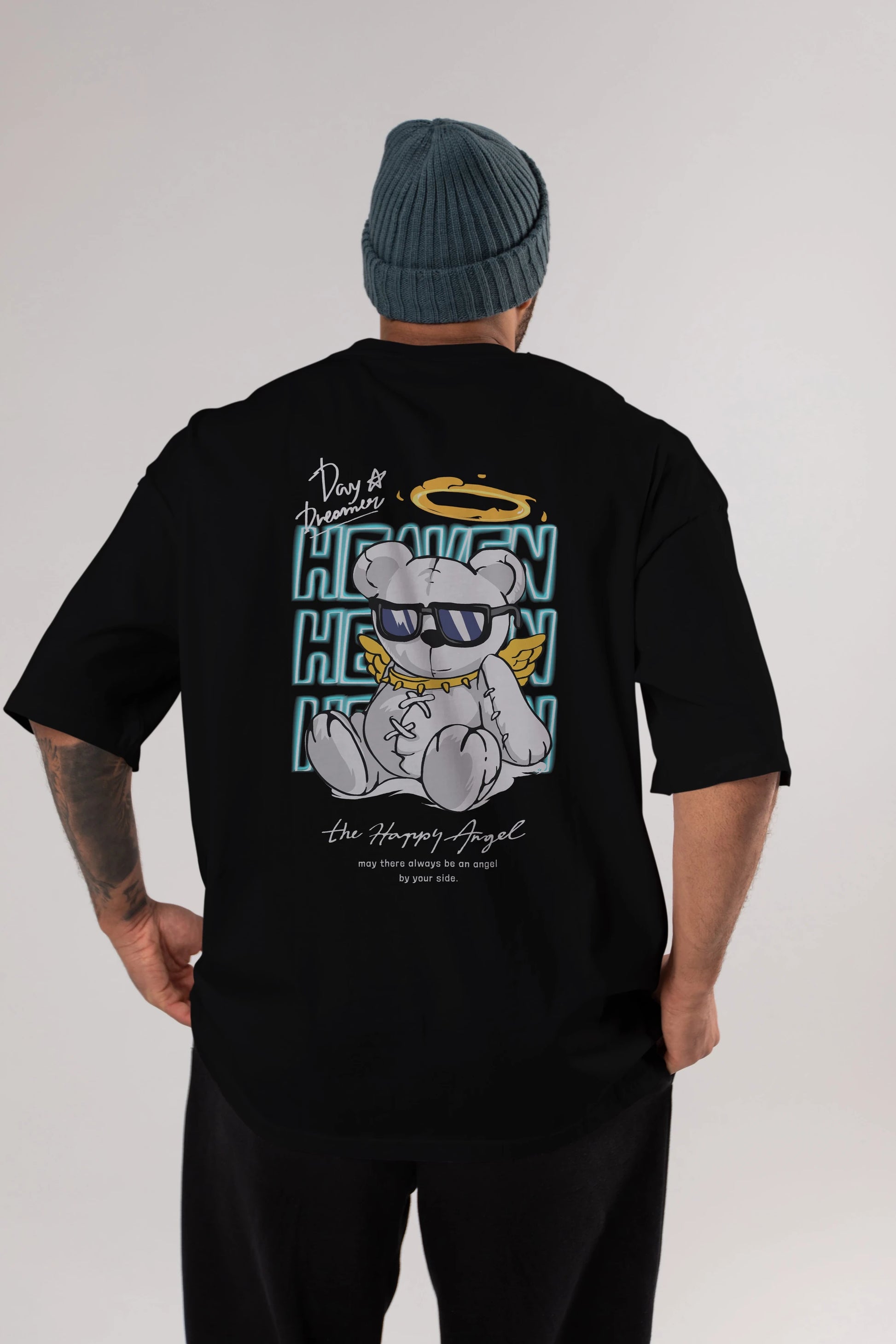 Heaven Bear Arka Baskılı Oversize t-shirt Erkek Kadın Unisex