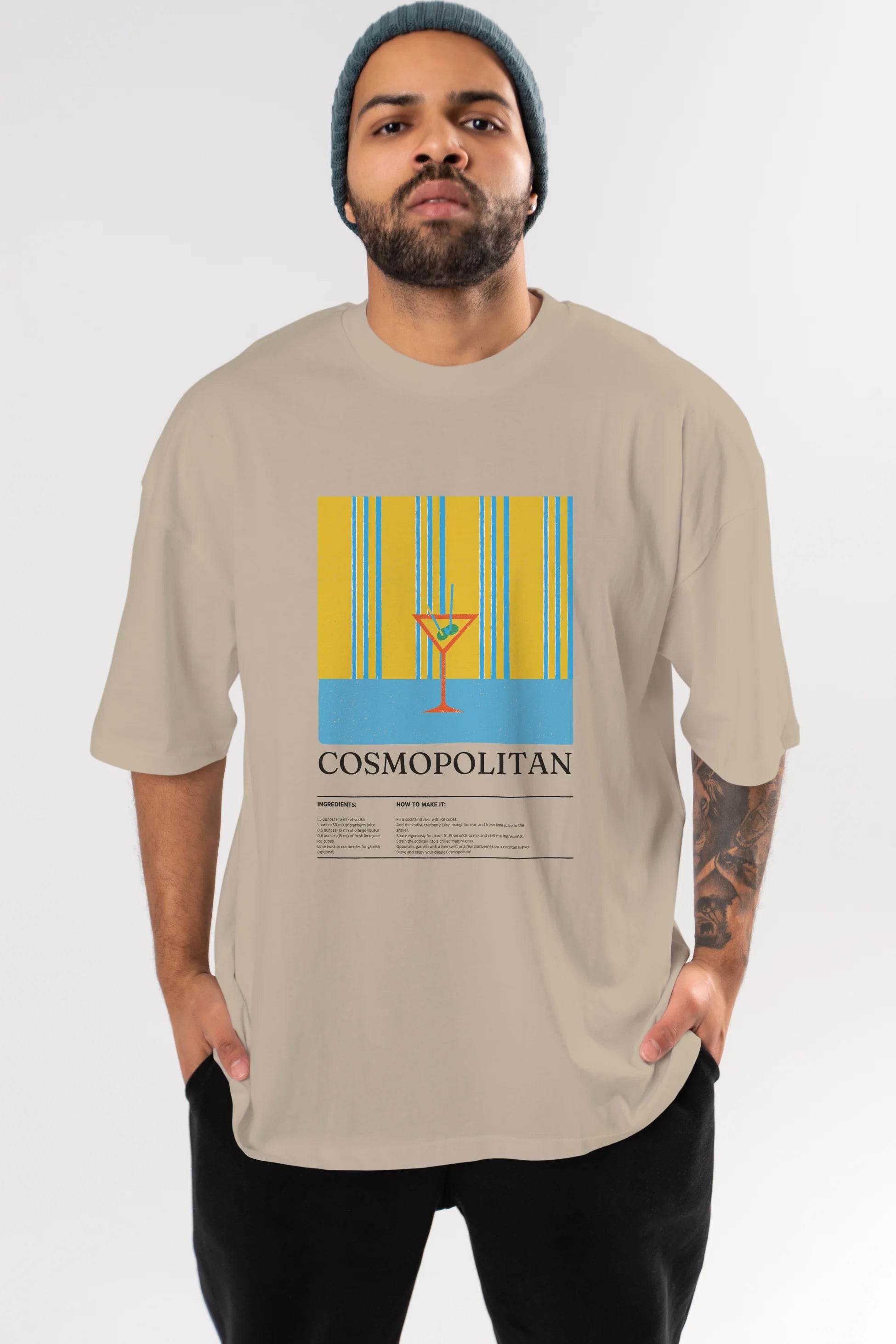 Cosmopolitan Kokteyl Ön Baskılı Oversize t-shirt Erkek Kadın %100 Pamuk Bisiklet Yaka tişort
