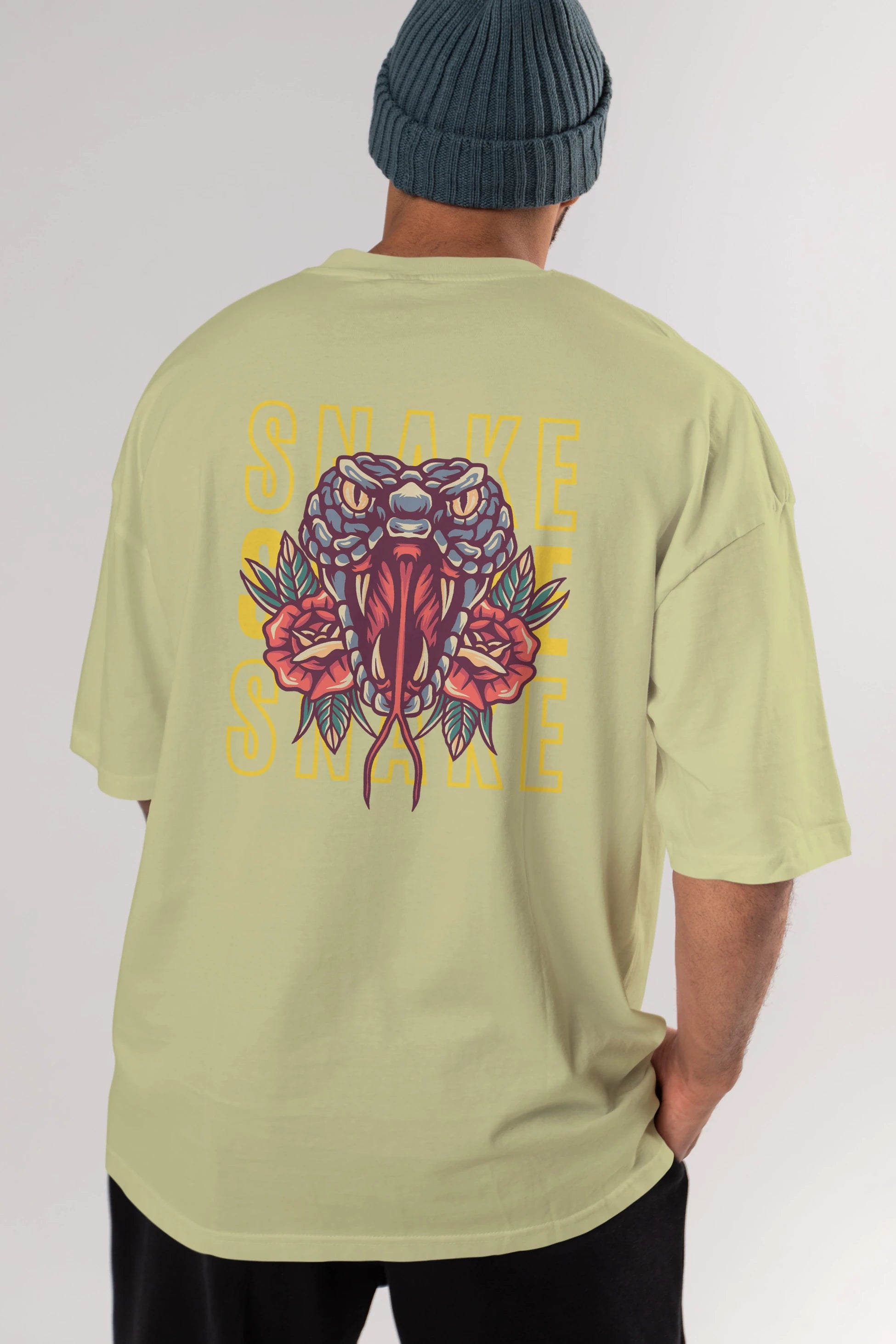 Snake Arka Baskılı Oversize t-shirt Erkek Kadın Unisex