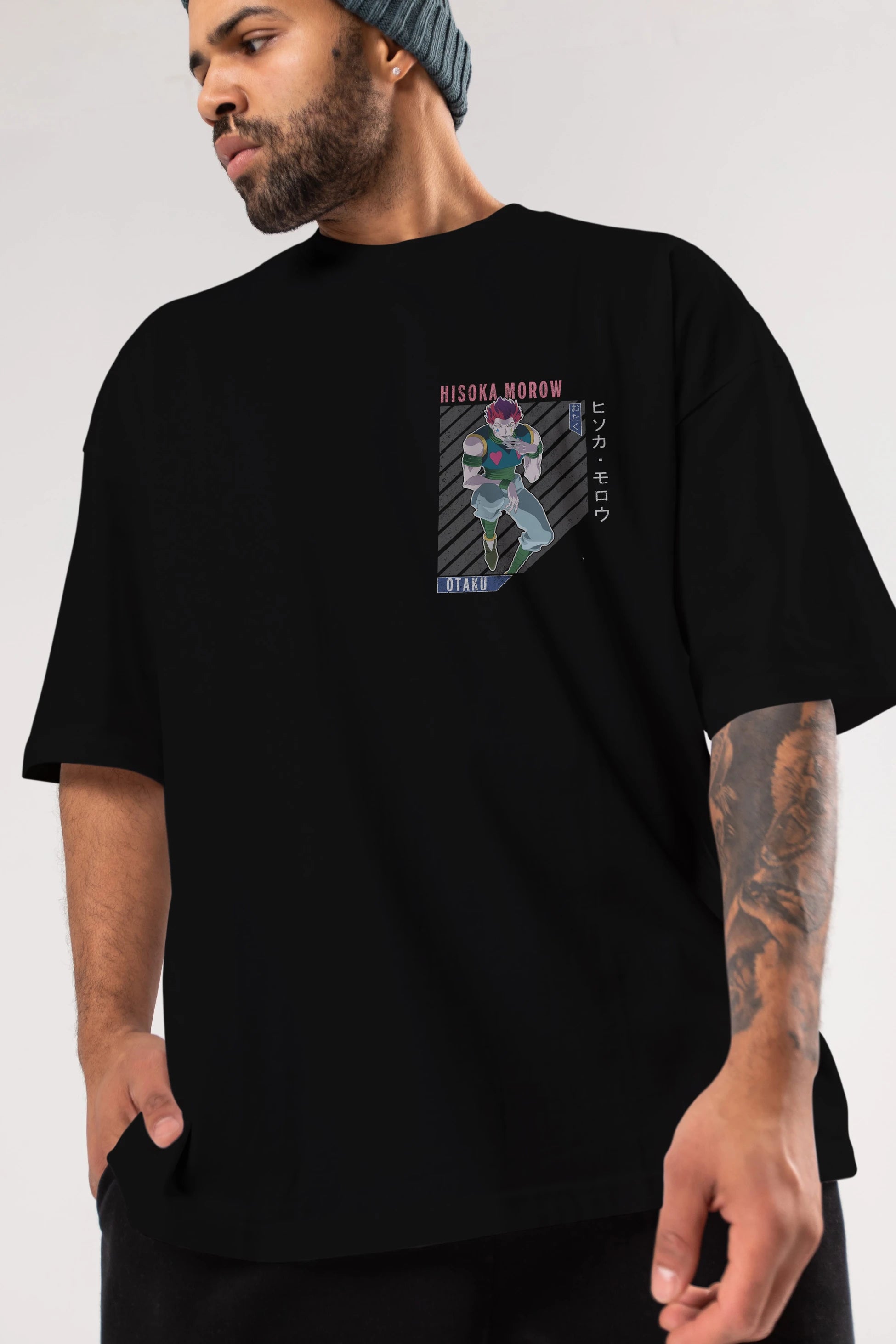 Hisoka Morow 2 2 Ön Sol Baskılı Oversize t-shirt Erkek Kadın Unisex %100 Pamuk Bisiklet Yaka tişort