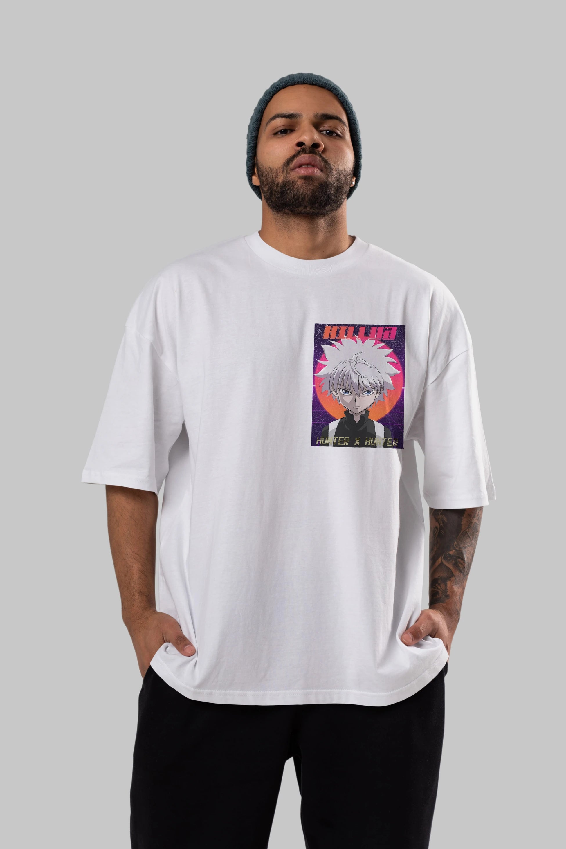 Killua Zoldyck 12 1 Ön Sol Baskılı Oversize t-shirt Erkek Kadın Unisex %100 Pamuk Bisiklet Yaka tişort
