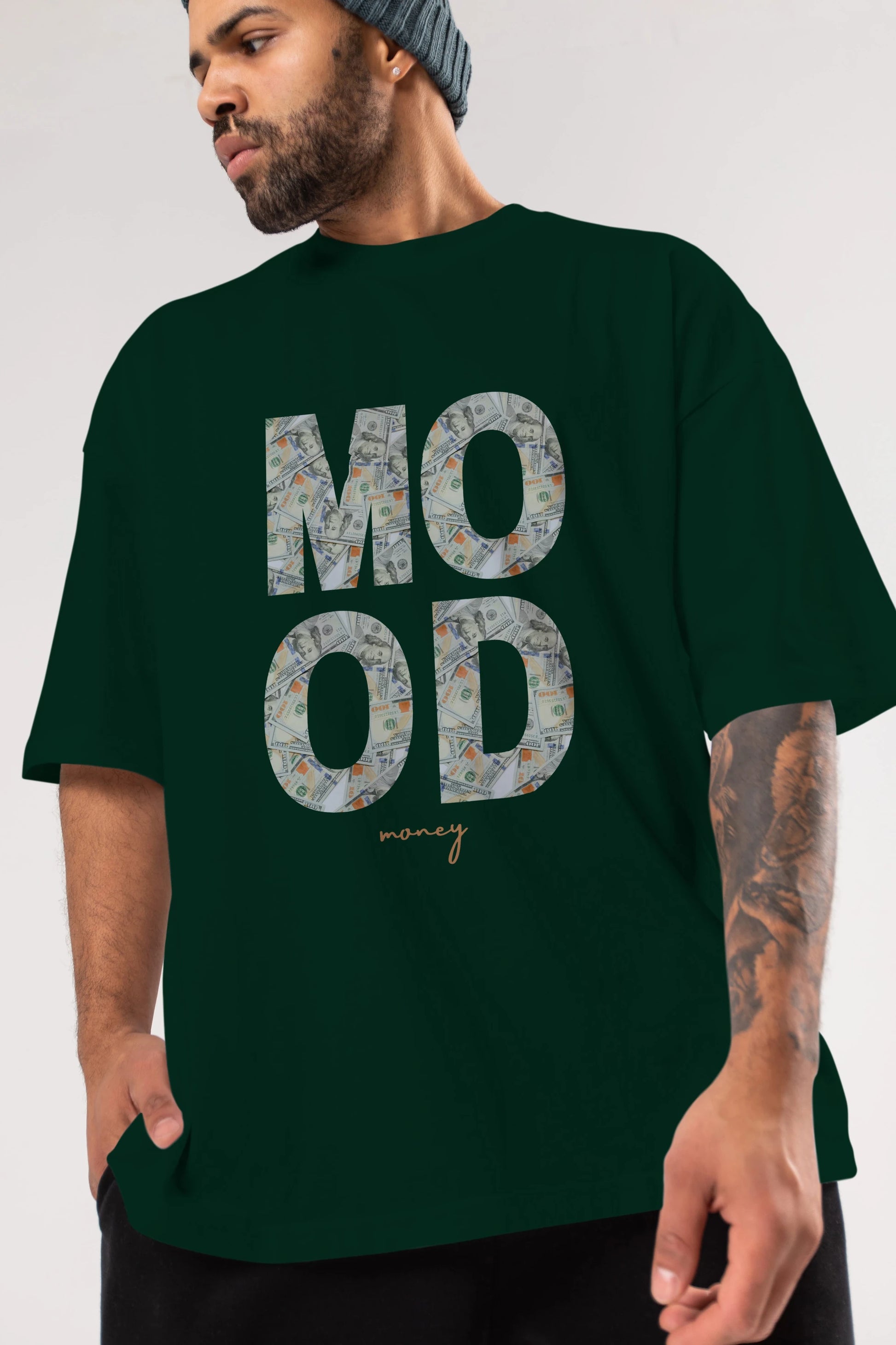 Mood Money Yazılı Ön Baskılı Oversize t-shirt Erkek Kadın Unisex