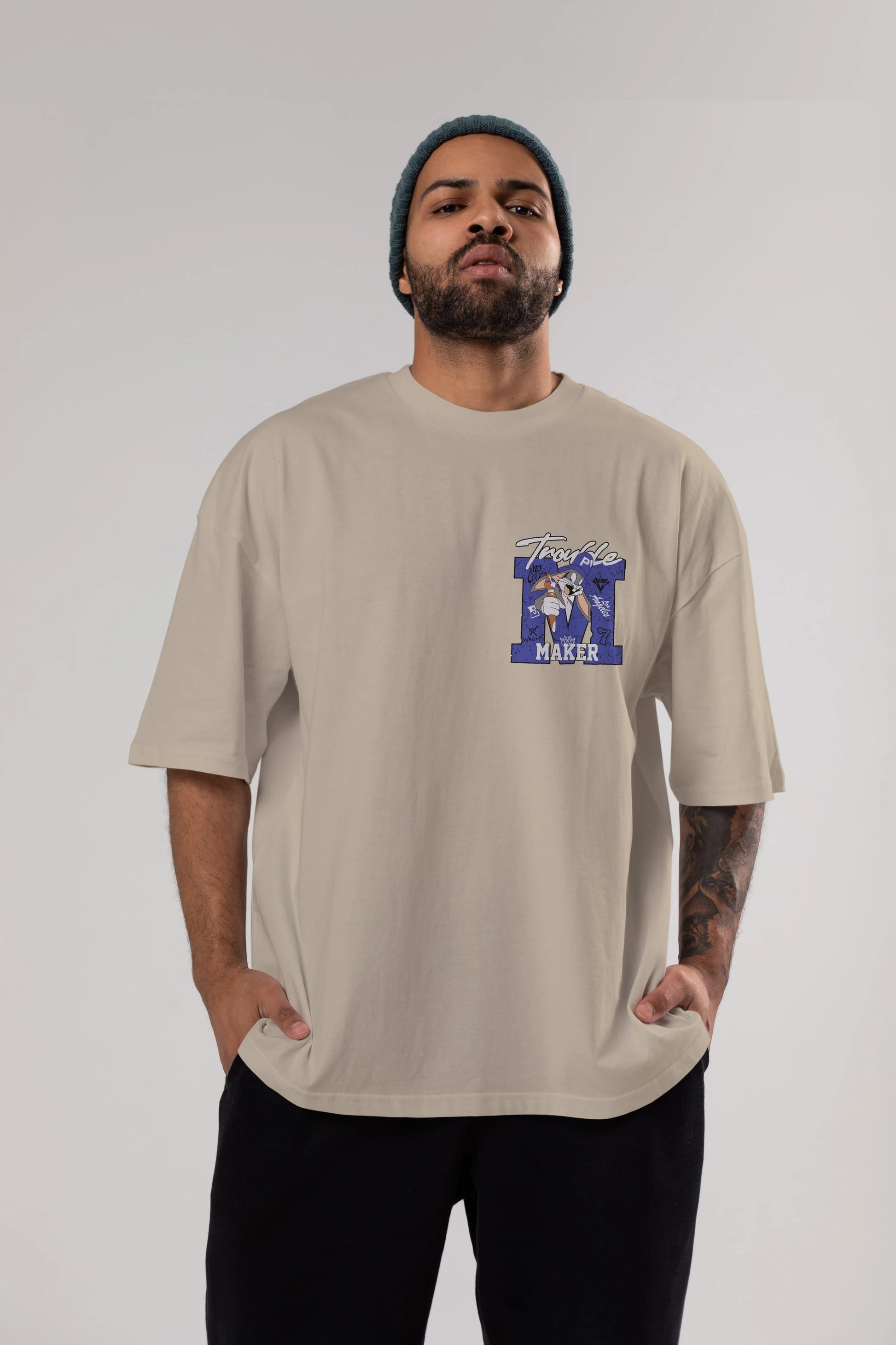 Bugs Bunny Ön Sol Baskılı Oversize t-shirt Erkek Kadın Unisex %100 Pamuk Bisiklet Yaka tişort