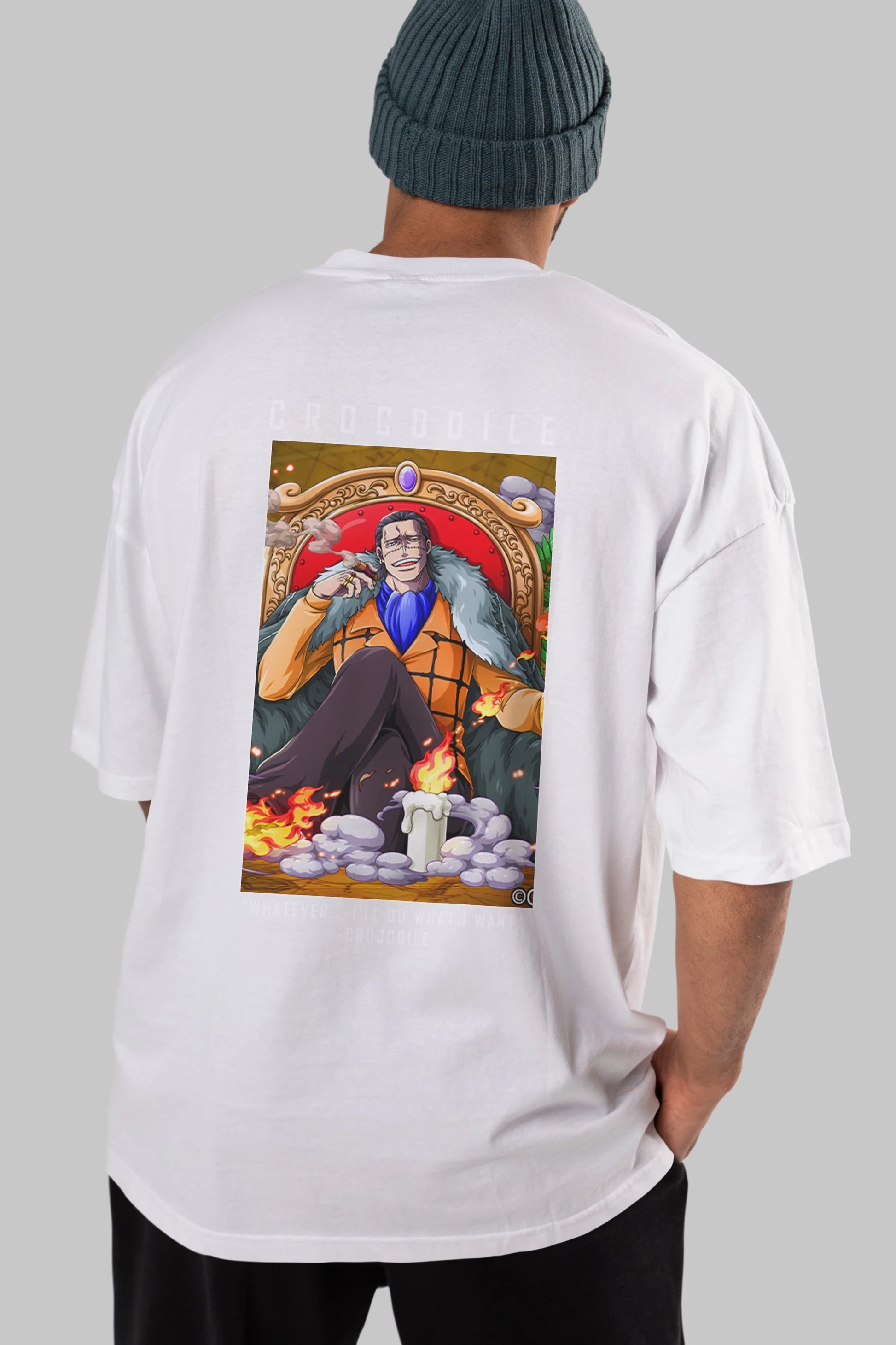 Crocodile Anime Arka Baskılı Oversize t-shirt Erkek Kadın Unisex %100 pamuk tişort