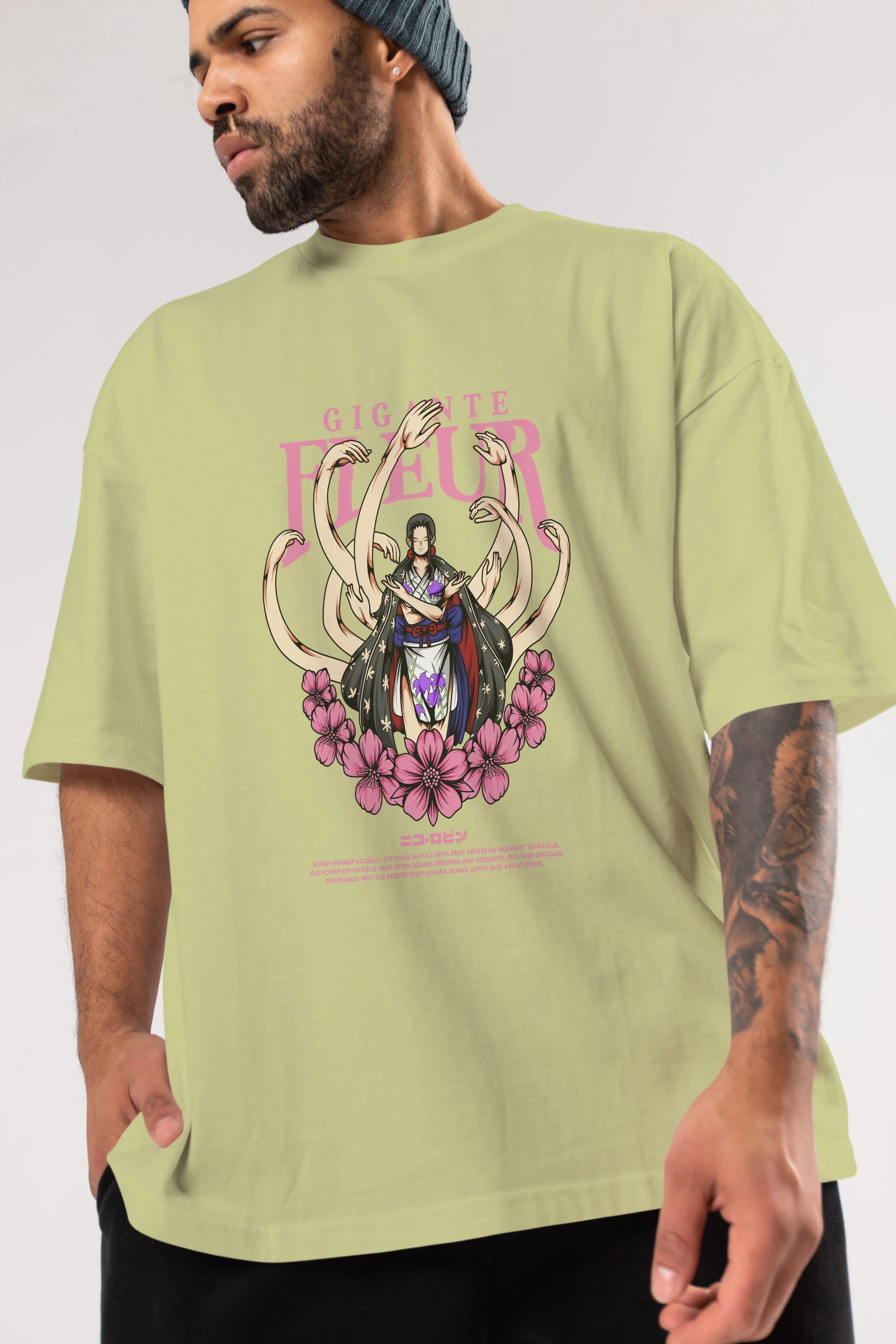 Gigante Fleur Anime Ön Baskılı Oversize t-shirt %100 pamuk Erkek Kadın Unisex