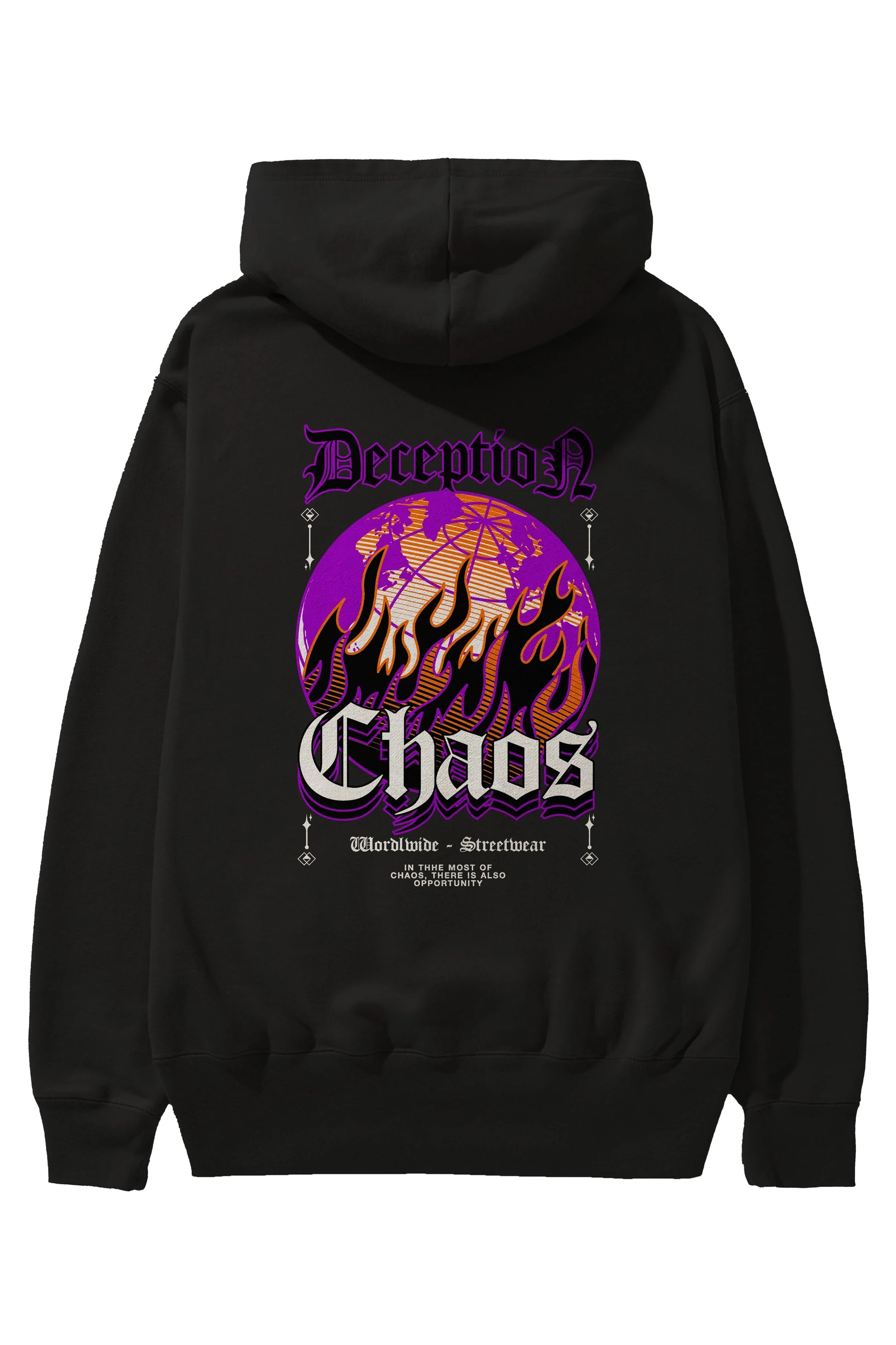 Deception Chaos Arka Baskılı Hoodie Oversize Kapüşonlu Sweatshirt Erkek Kadın Unisex