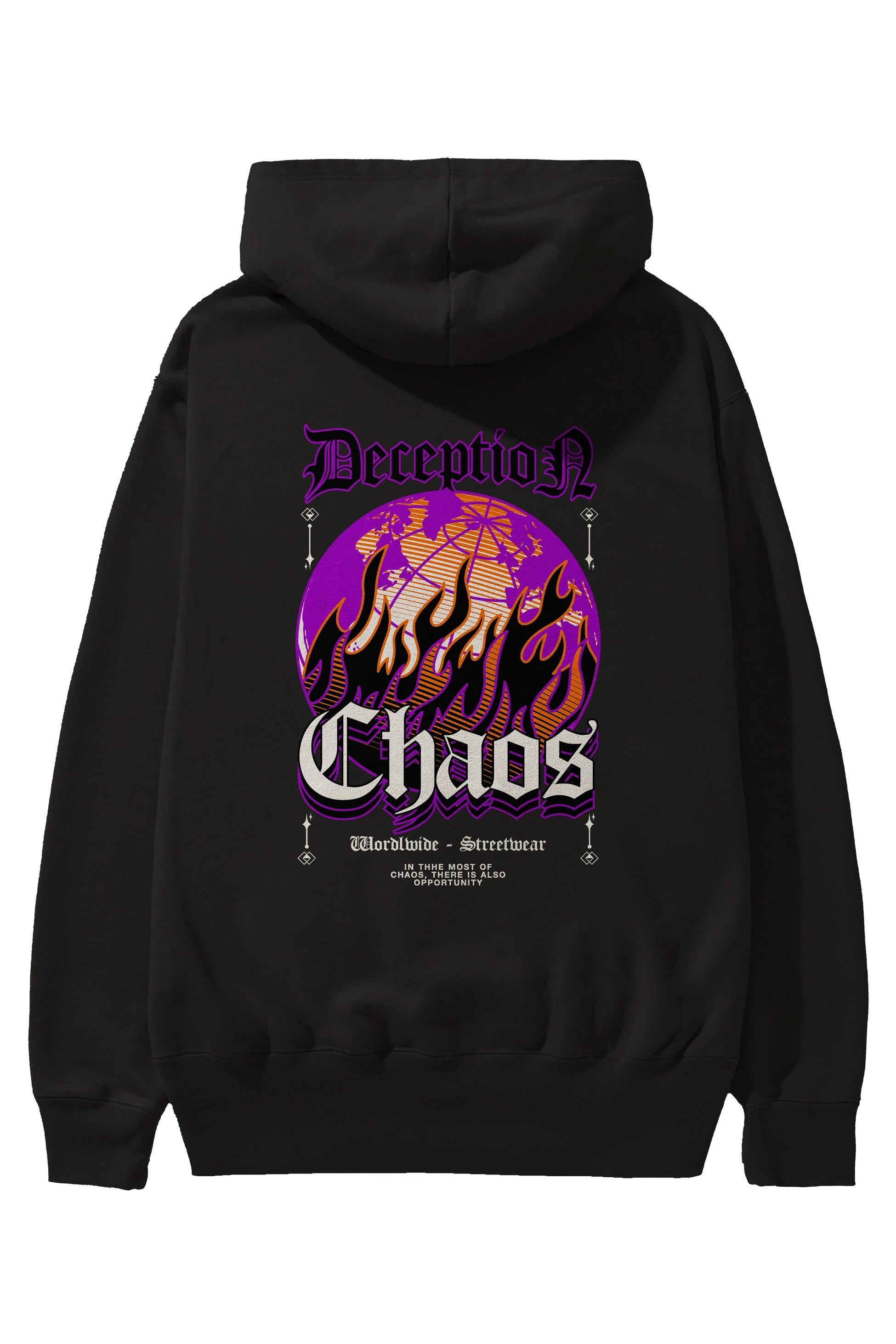 Deception Chaos Arka Baskılı Hoodie Oversize Kapüşonlu Sweatshirt Erkek Kadın Unisex
