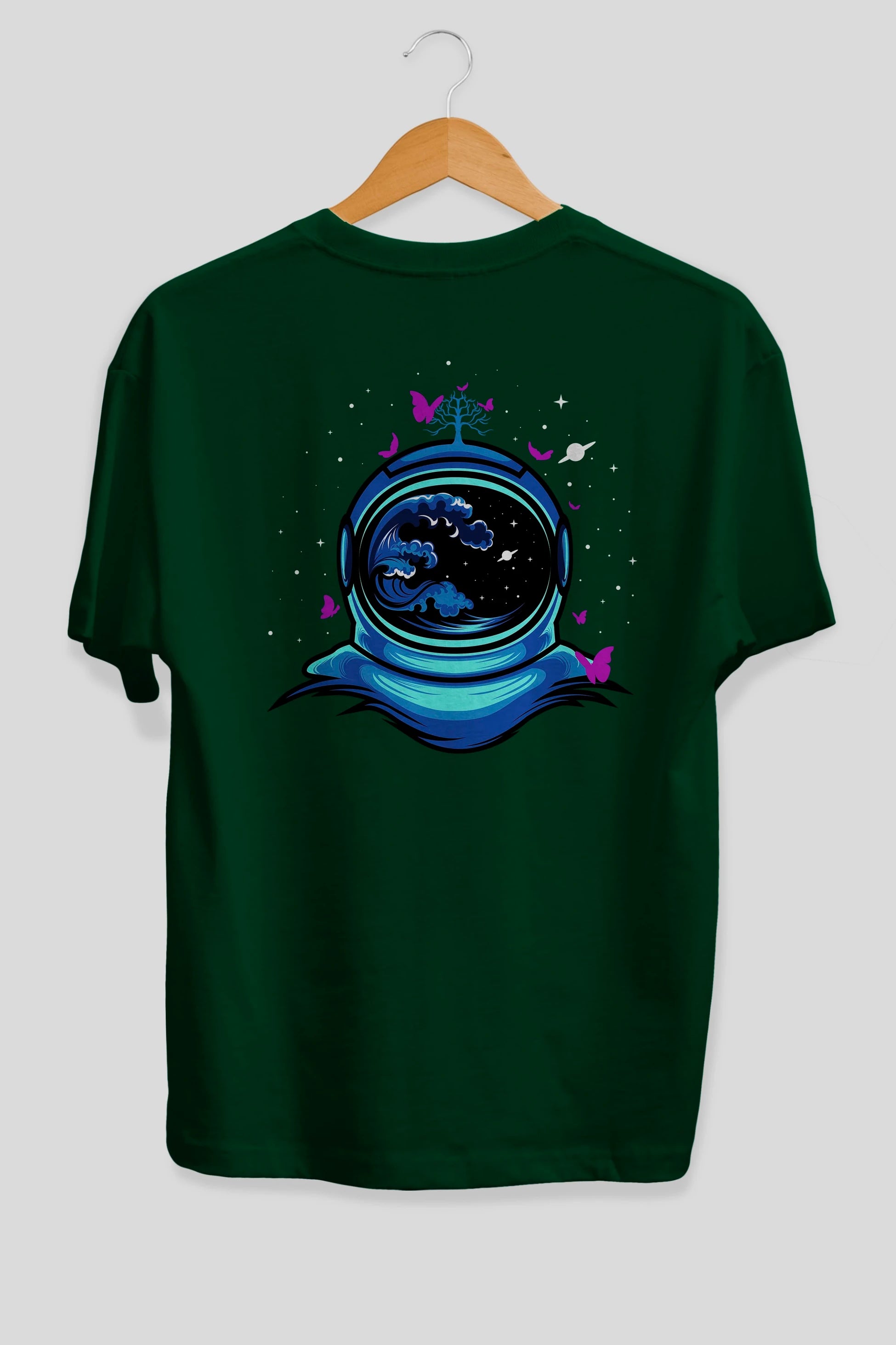 Astronaut and Butterfly Arka Baskılı Oversize t-shirt Erkek Kadın Unisex