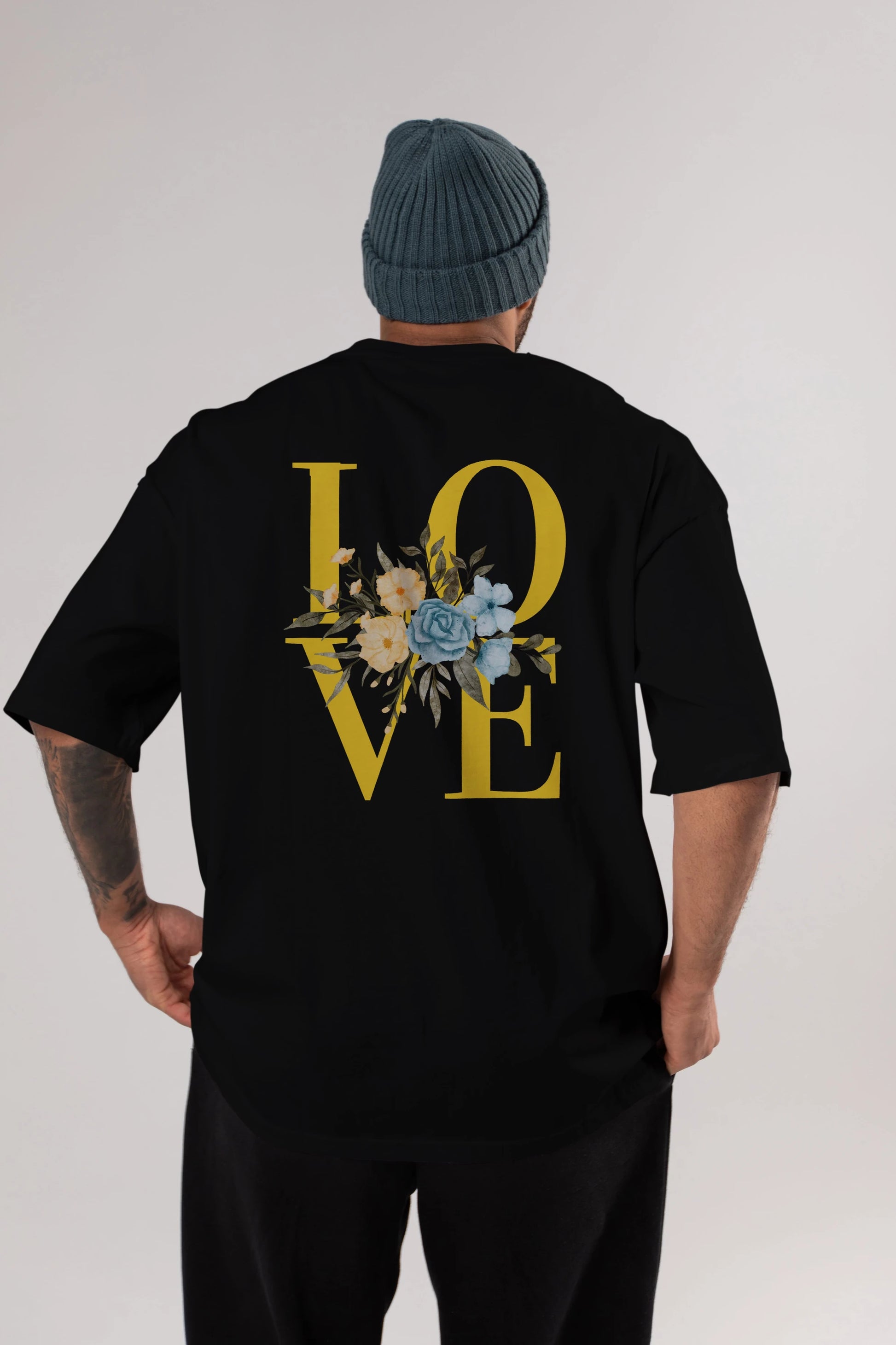 Love Flower Arka Baskılı Oversize t-shirt Erkek Kadın Unisex