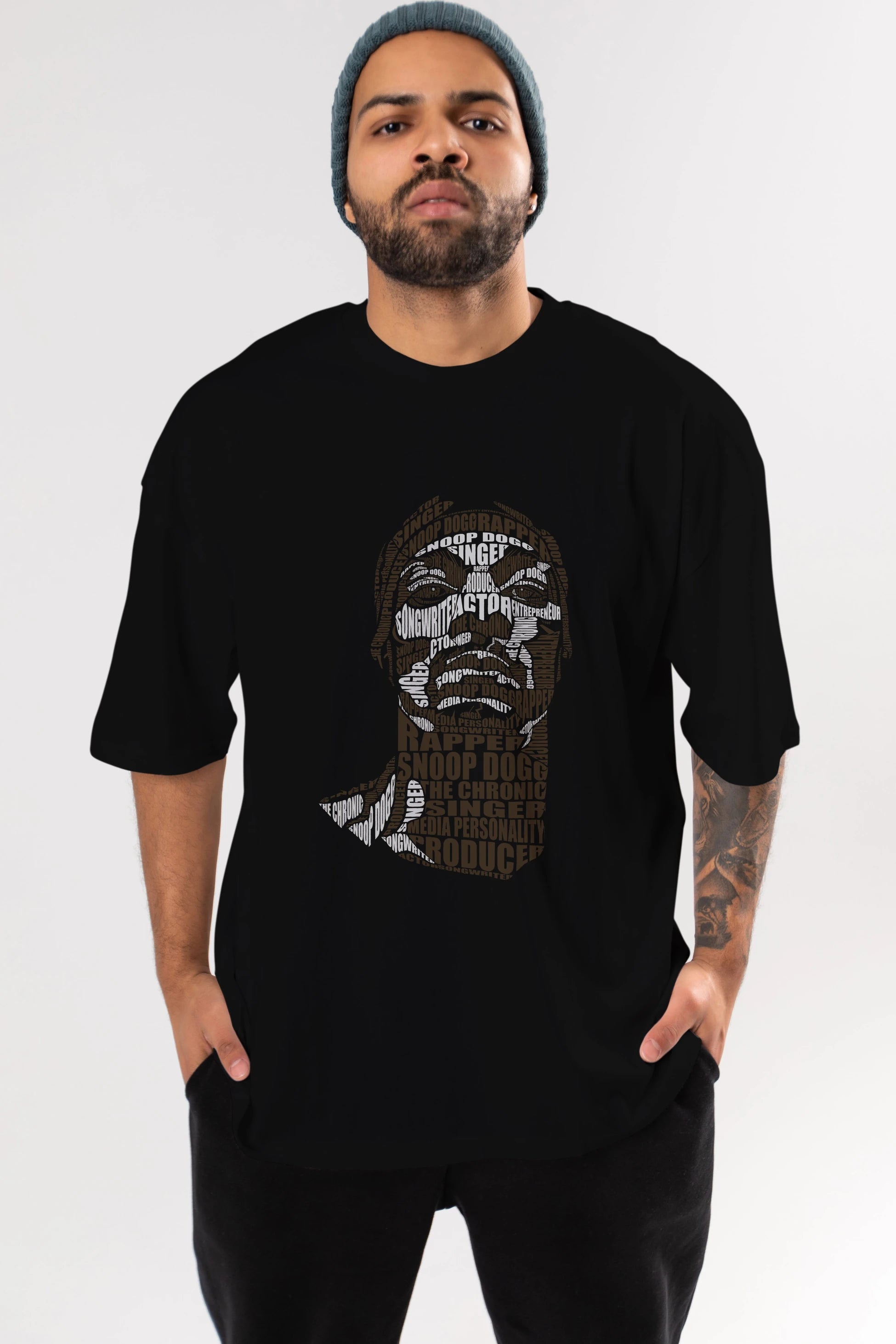 Snoop Dogg Calligram Ön Baskılı Oversize t-shirt %100 pamuk Erkek Kadın Unisex