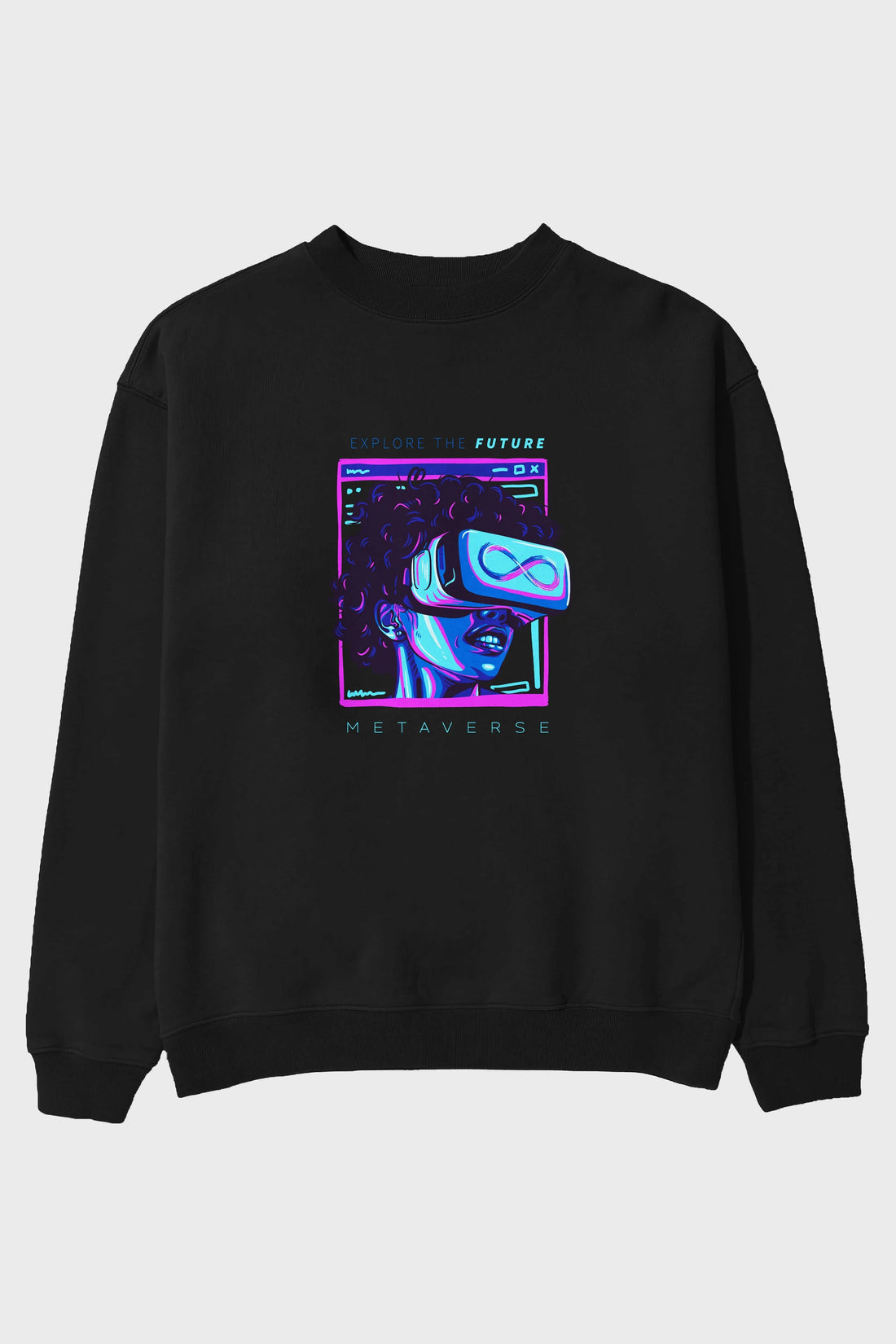 Metaverse Ön Baskılı Oversize Sweatshirt Erkek Kadın Unisex