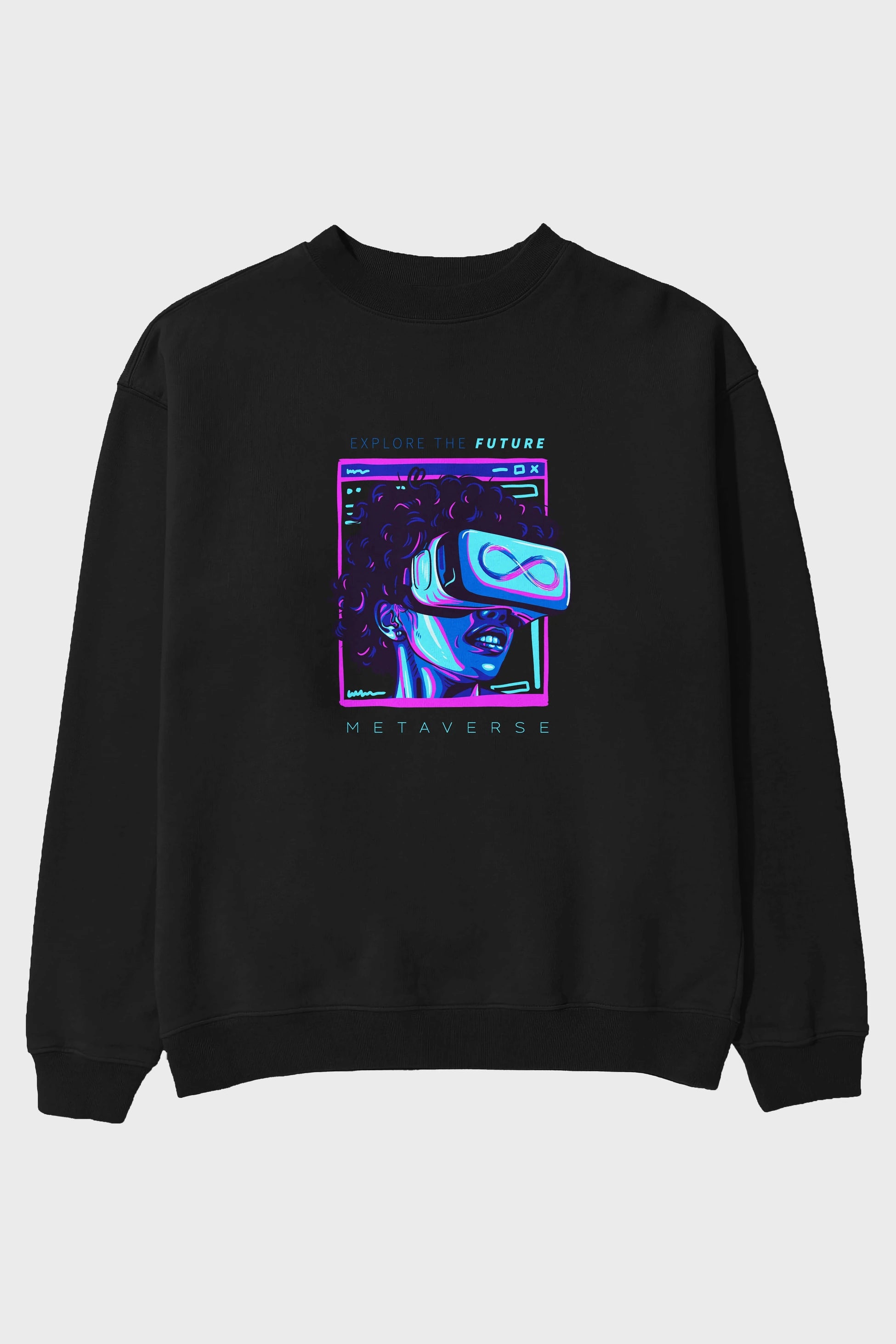 Metaverse Ön Baskılı Oversize Sweatshirt Erkek Kadın Unisex