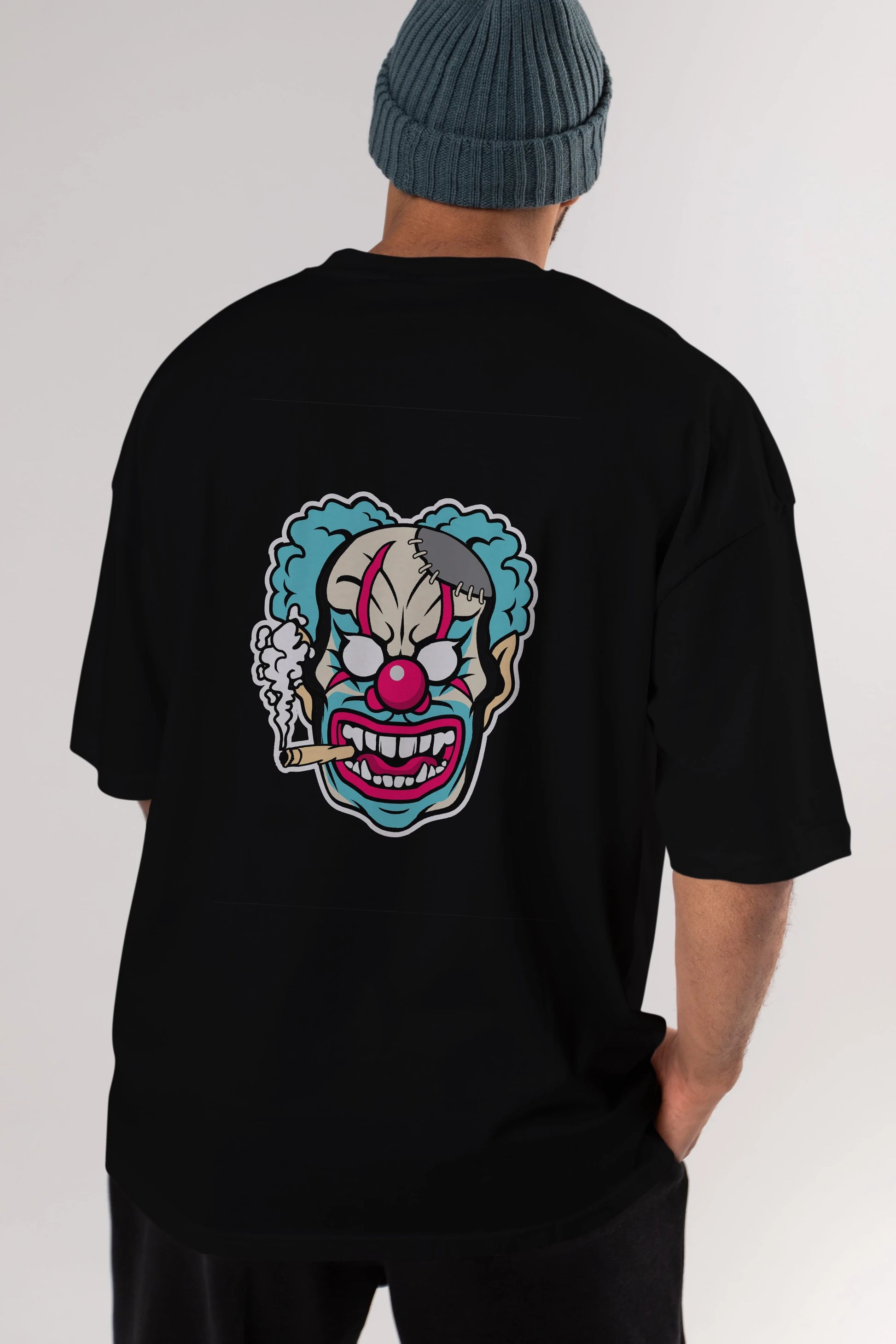 Clown Beast Arka Baskılı Oversize t-shirt Erkek Kadın Unisex %100 Pamuk tişort