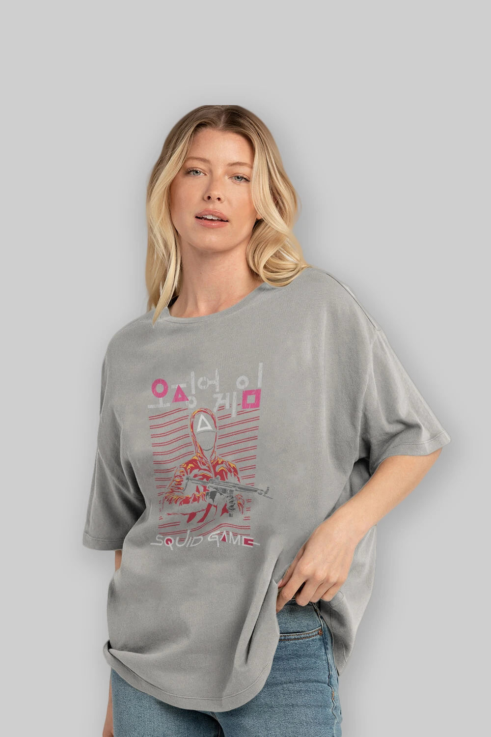 Squid Game (2) Ön Baskılı Oversize t-shirt Erkek Kadın Unisex %100 Pamuk Bisiklet Yaka tişort