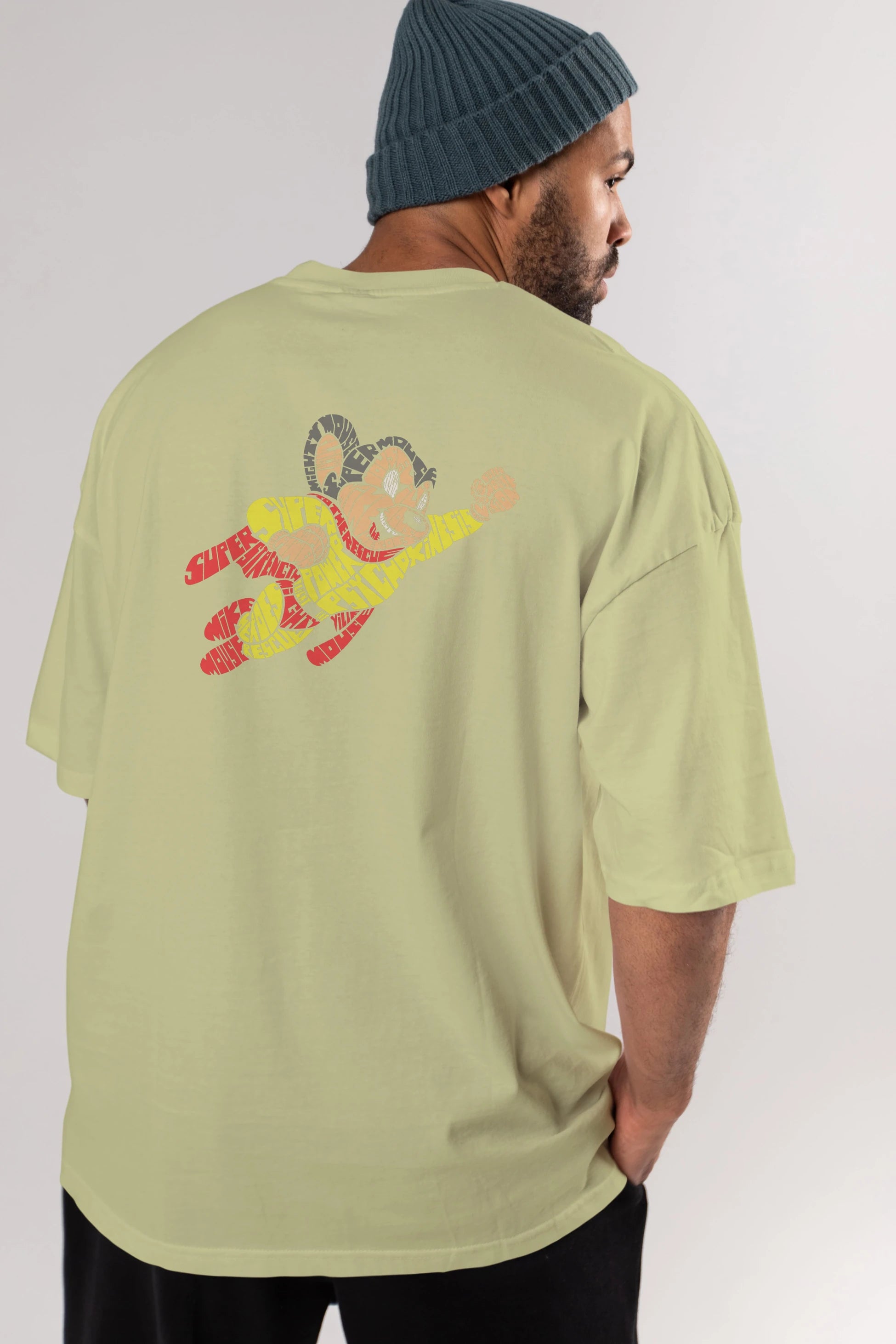 Mighty Mouse Arka Baskılı Oversize t-shirt %100 pamuk Erkek Kadın Unisex