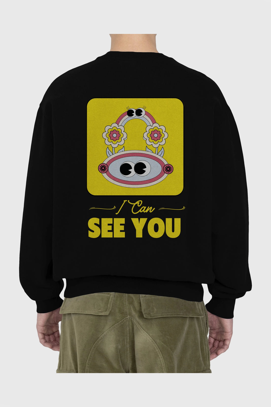 I Can See You Yazılı Arka Baskılı Oversize Sweatshirt Erkek Kadın Unisex