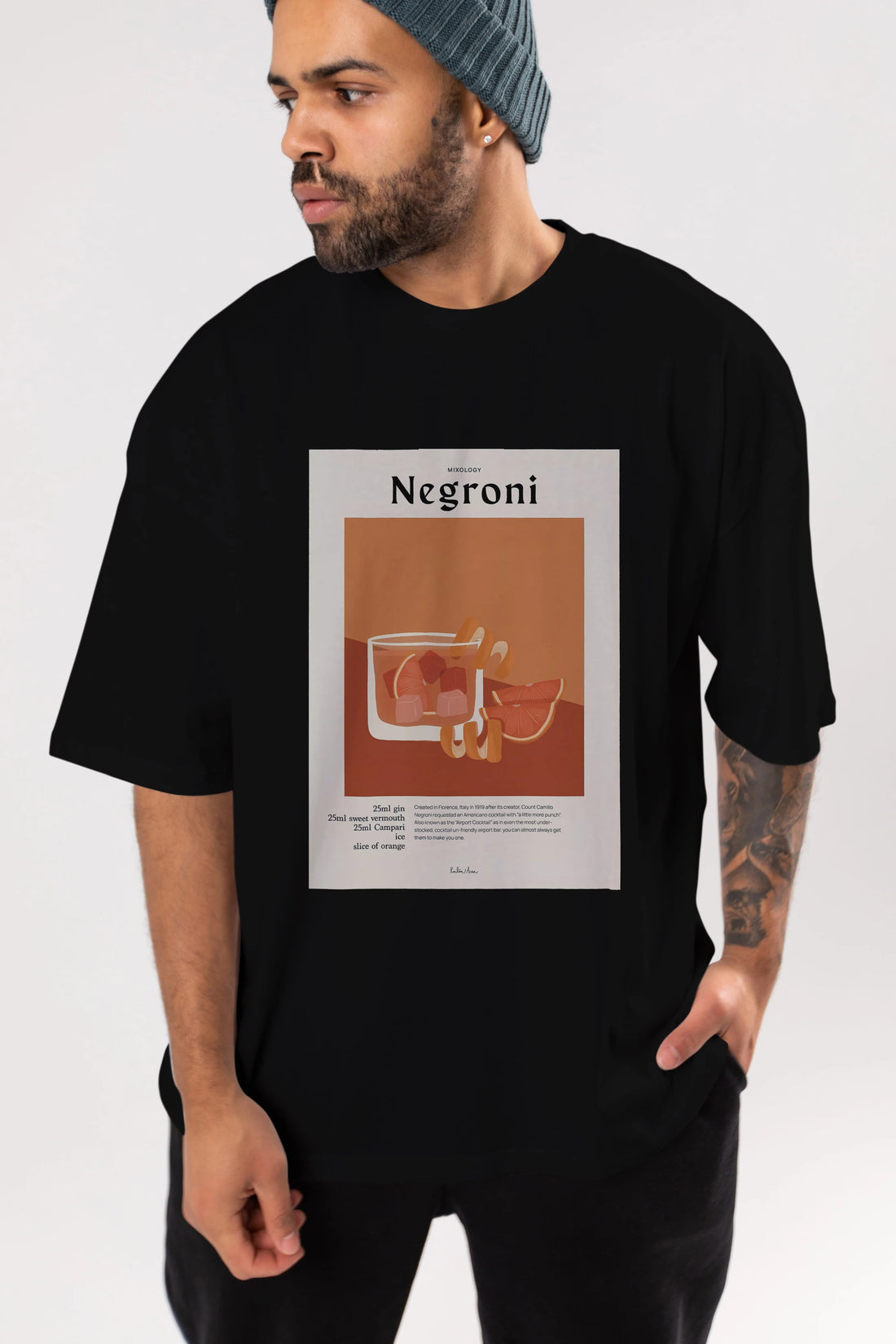 Mixology Negroni Ön Baskılı Oversize t-shirt Erkek Kadın Unisex %100 Pamuk Bisiklet Yaka tişort