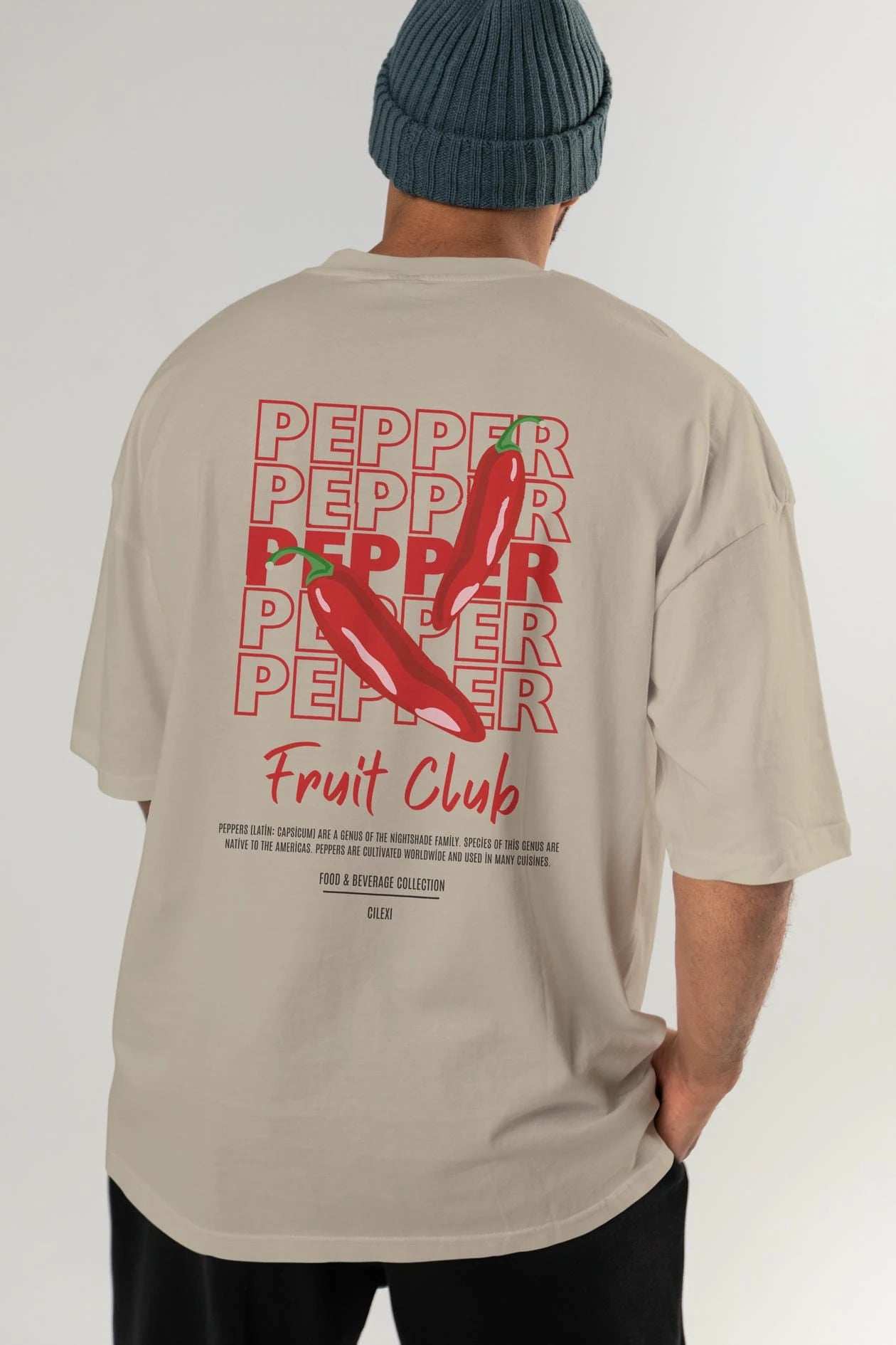 Pepper Arka Baskılı Oversize t-shirt Erkek Kadın Pamuk Bisiklet Yaka tişort