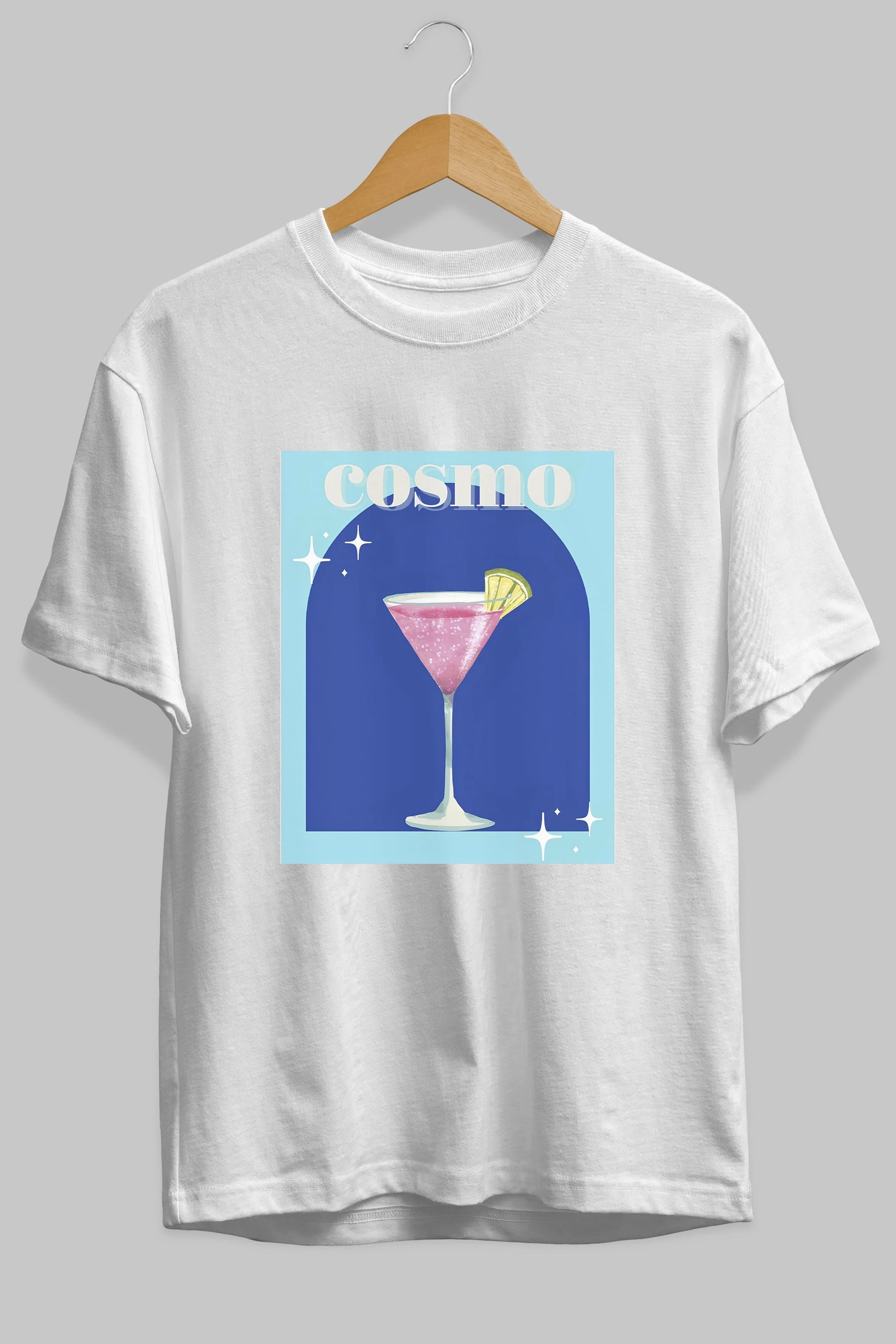 Cosmopolitan 2 Ön Baskılı Oversize t-shirt Erkek Kadın Unisex %100 Pamuk Bisiklet Yaka tişort