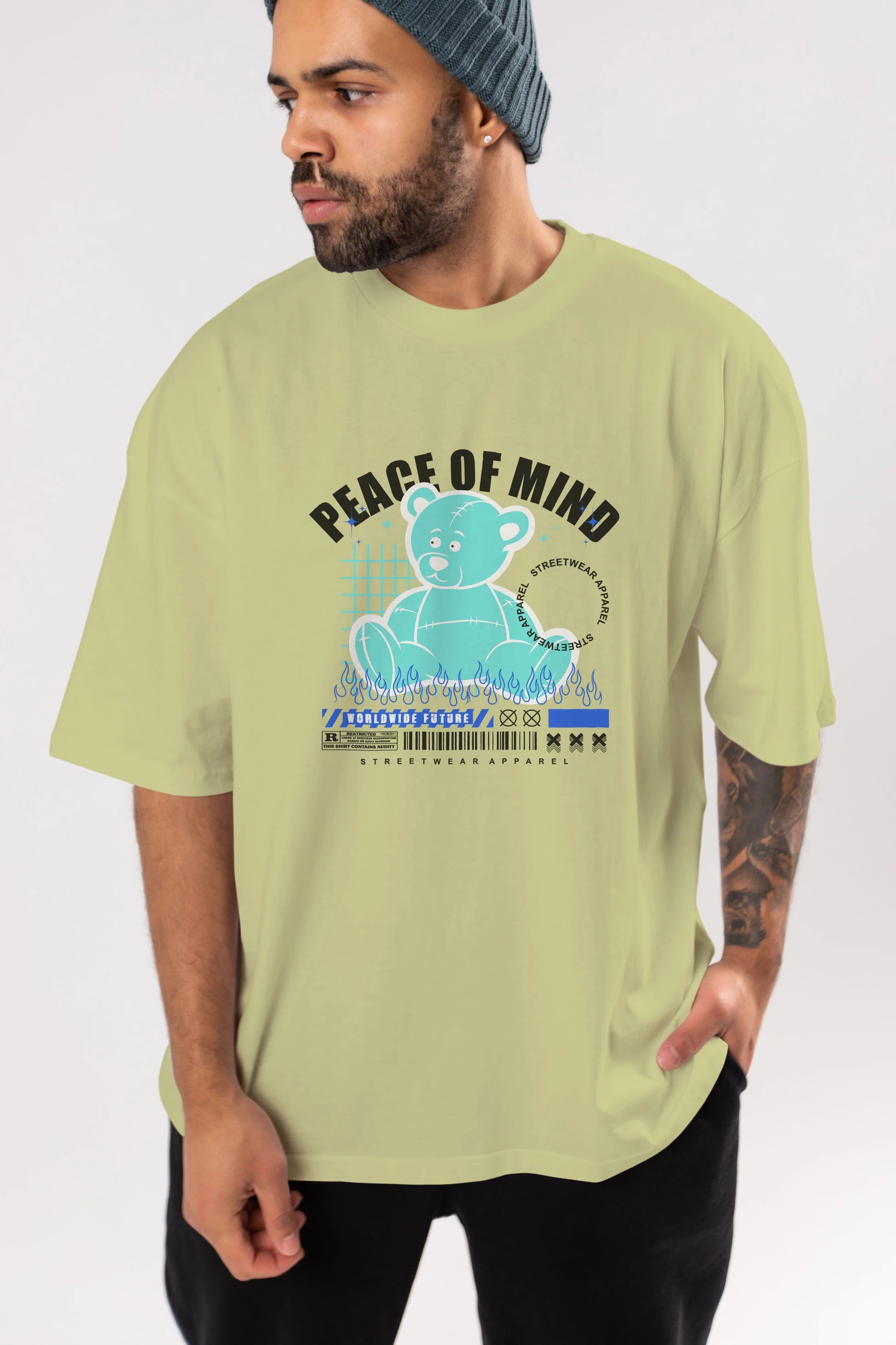 Teddy Bear Peace of Mind Ön Baskılı Oversize t-shirt Erkek Kadın Unisex