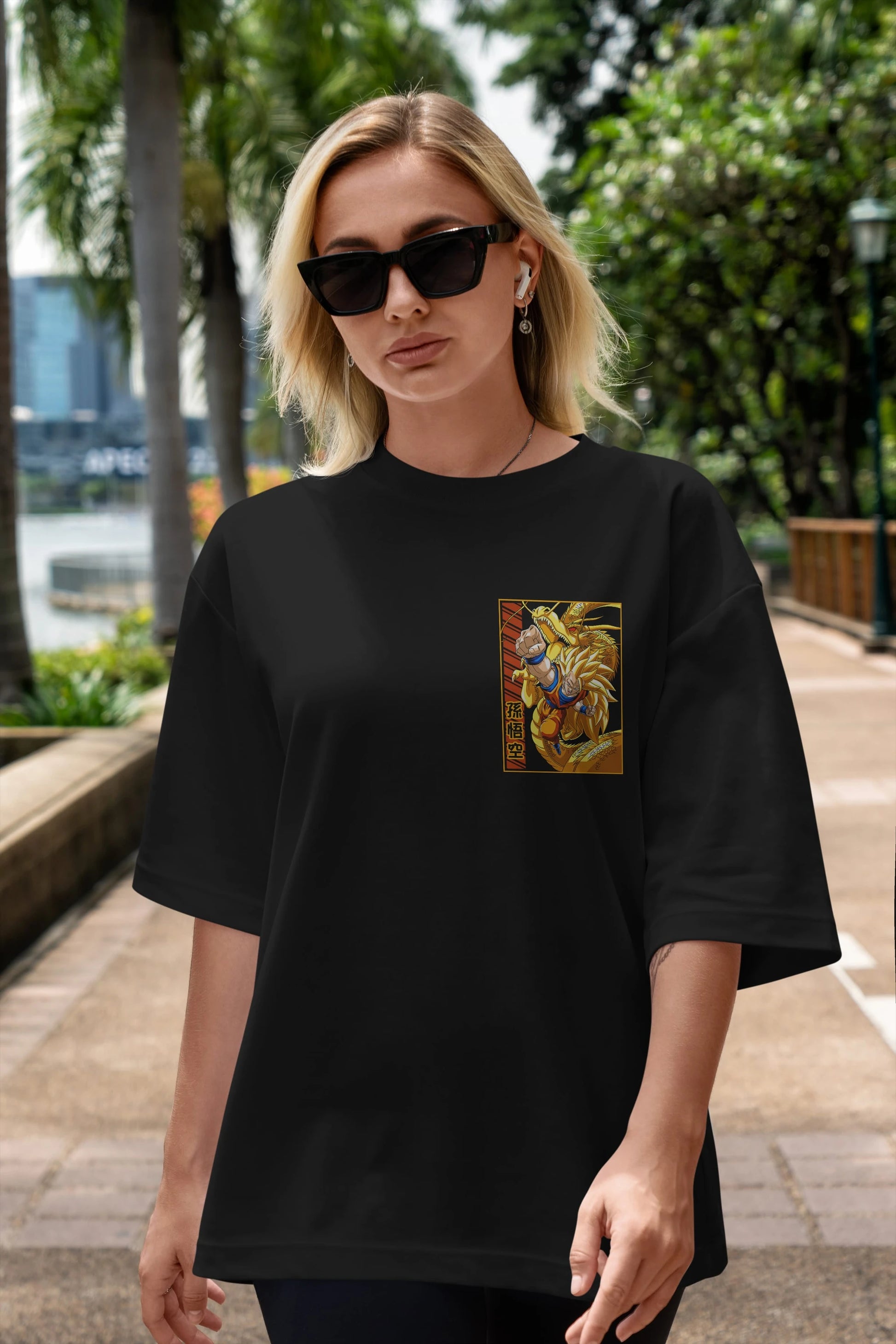 DragonBall Goku Ön Sol Baskılı Oversize t-shirt Erkek Kadın Unisex %100 Pamuk Bisiklet Yaka tişort