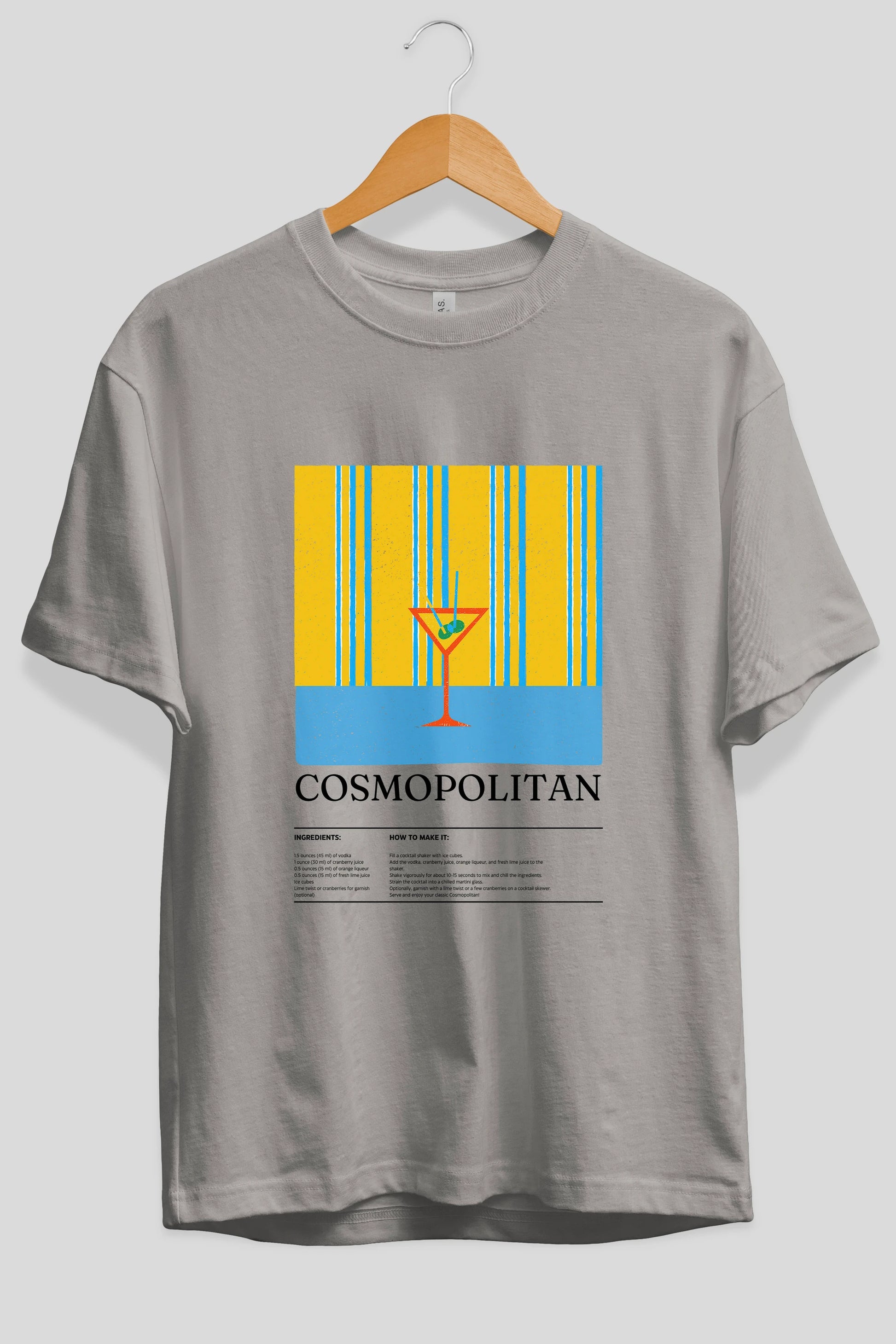 Cosmopolitan Kokteyl Ön Baskılı Oversize t-shirt Erkek Kadın %100 Pamuk Bisiklet Yaka tişort