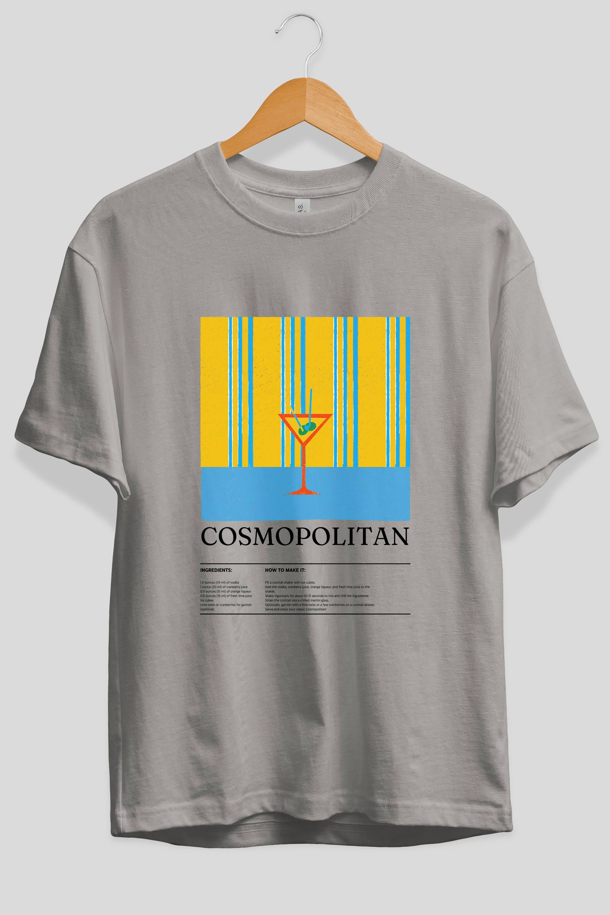 Cosmopolitan Kokteyl Ön Baskılı Oversize t-shirt Erkek Kadın %100 Pamuk Bisiklet Yaka tişort