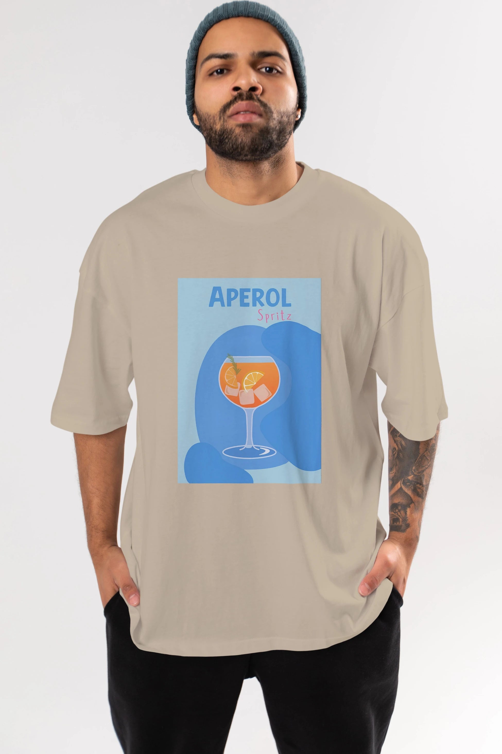 Aperol Spritz 10 Ön Baskılı Oversize t-shirt Erkek Kadın Unisex %100 Pamuk Bisiklet Yaka tişort