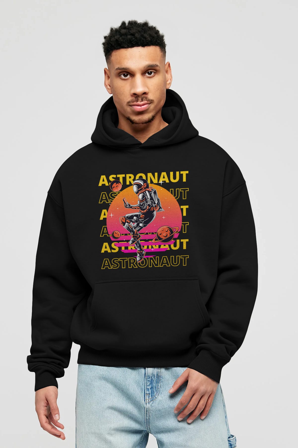 Astronaut Streetwear 2 Ön Baskılı Oversize Hoodie Kapüşonlu Sweatshirt Erkek Kadın Unisex